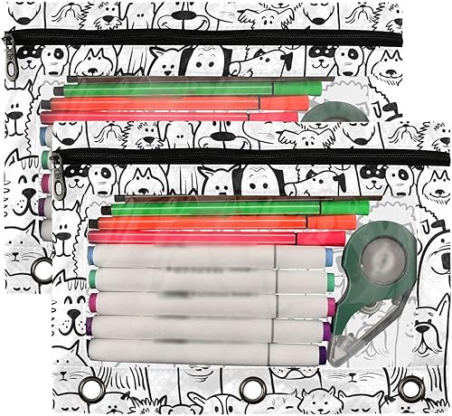 Miniatura 2 de Estuche para lápices de animales de perro, color blanco y negro para carpeta de 3 anillos, carpeta con cremallera, estuche para lápices con ventana