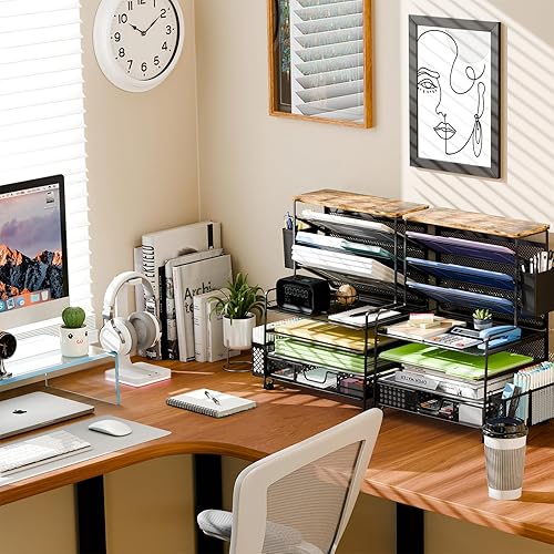 Miniatura 2 de Organizador de archivos de escritorio de 8 niveles, bandeja de cartas de malla metálica, organizador de papel, organizadores de escritorio de gran