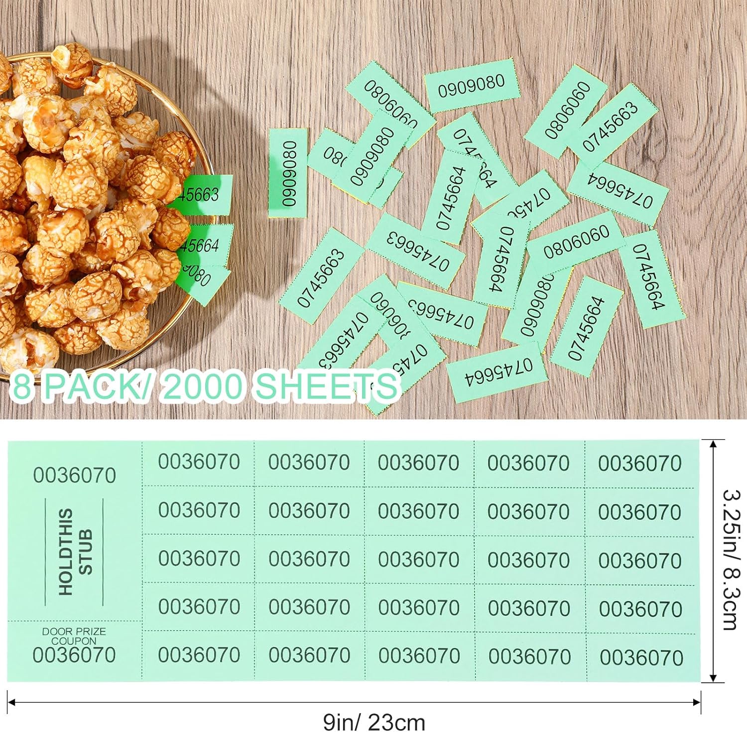Kosiz 2000 Sheets Raffle Ticket 25 Bid Chinese Auction Tickets Tricky Tray Basket Raffle Sheets for School Class Rewards Carnival Door Prize Fundraiser Event(Green)