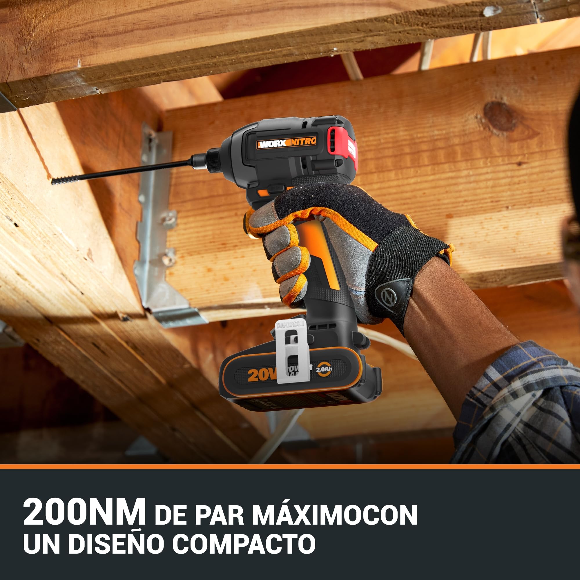 WORX WX265.9 Atornillador de Impacto 20V 200Nm Brushless Sin Batería, 3 Velocidades y 2 Modos, Compacto, LED, para Tornillería y Montajes
