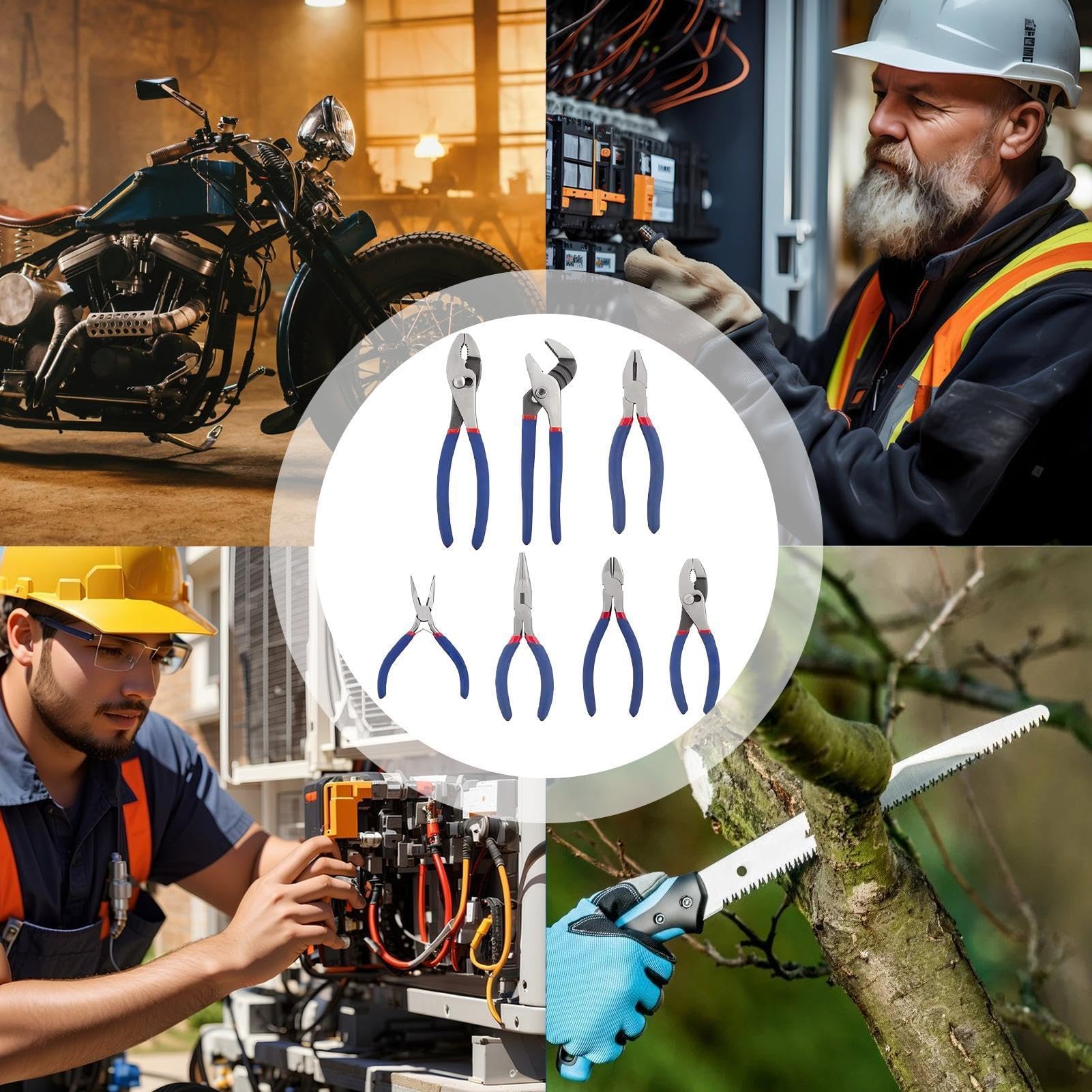 Set Kit Di Pinze A Becchi Lunghi E Giunto Scorrevole | 7 Pezzi Set Kit Di Pinze E Chiavi per Riparazioni Domestiche Fai da Te Lavori Elettrici Idraulica e Giardinaggio