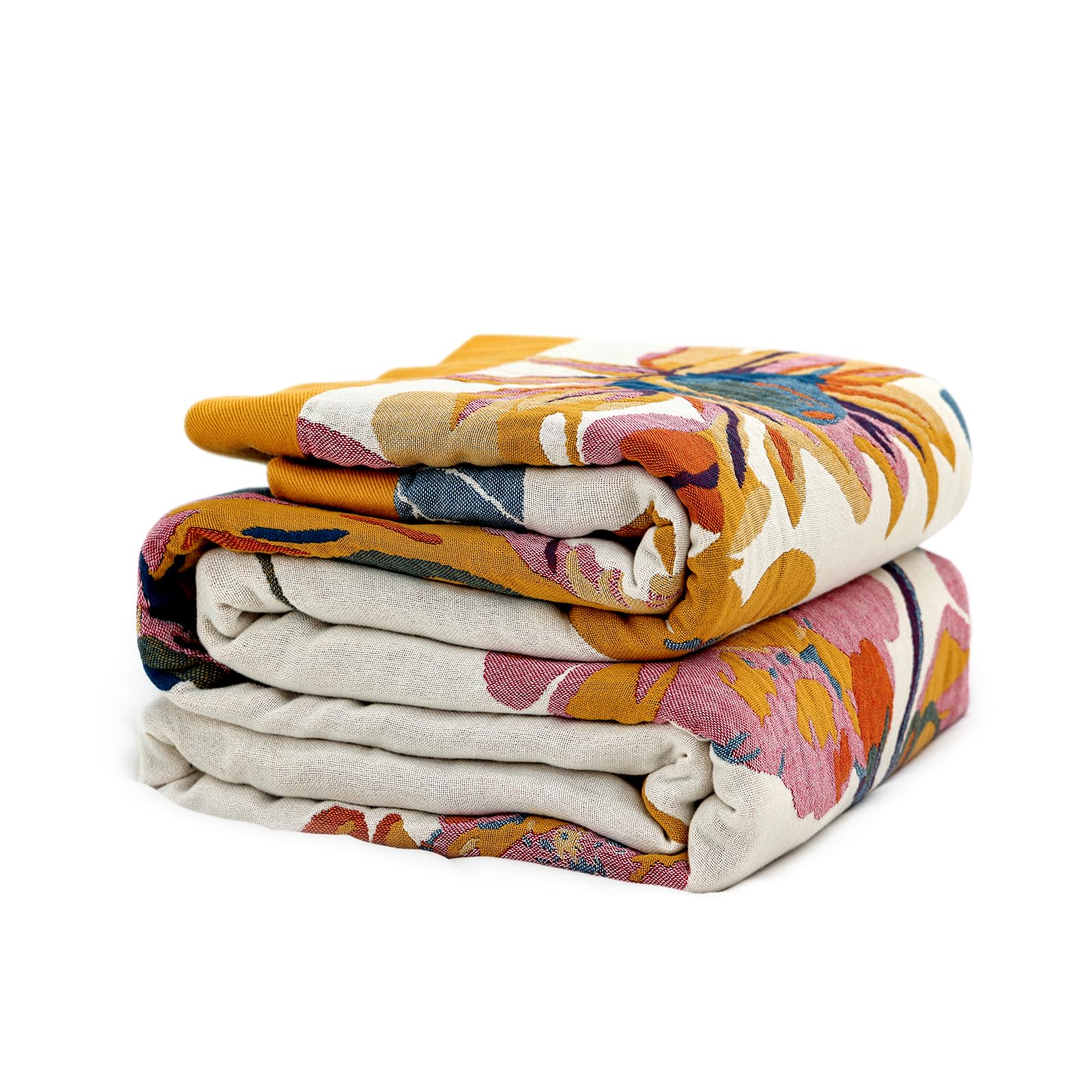 Vksucss Throw Blanket for Couch Bed Cozy Cotton Blankets Twin,Soft Gauze Boho Throw Blanket Butterfly and Floral Doubel Side Embroidery,60