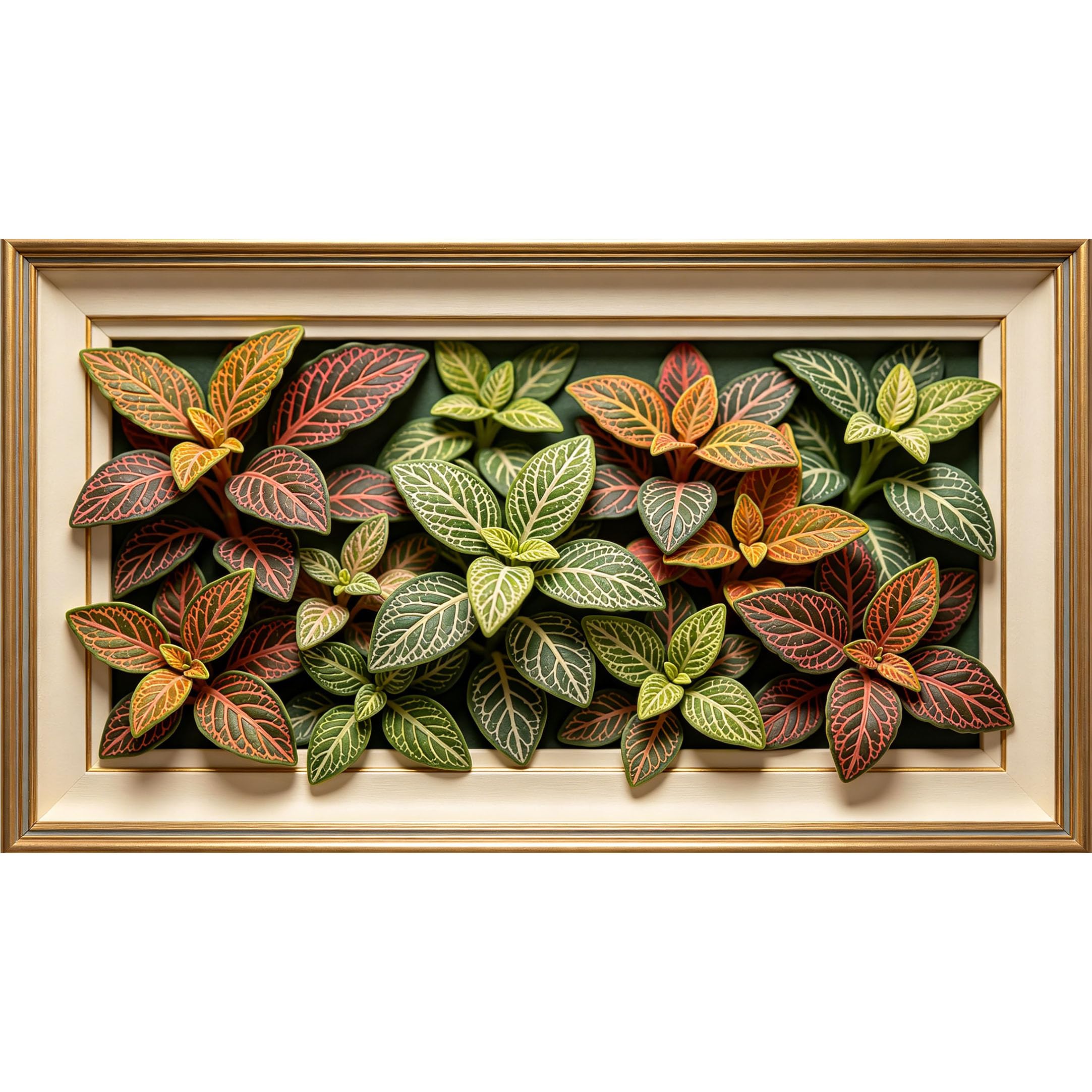QZLITHOTIC 50x90cm3D Framed Wall Art， Botanical Tropical Foliage Pattern Self‑Adhesive Mural， Water‑Activated Peel & Stick Fabric Decor Wall Decal for Bedroom Living Room