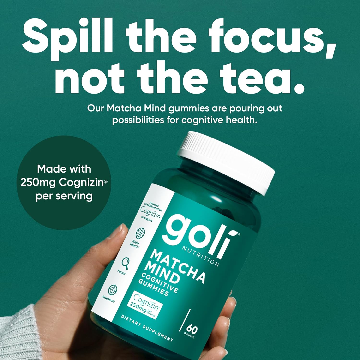 Goli Matcha Mind Cognitive Gummies with Cognizin Citicoline - 250mg Citicoline Plus Matcha Powder - Brain Health and Focus Support - Vegan, Non-GMO, Gluten-Free, 300 Count (5 Pack)