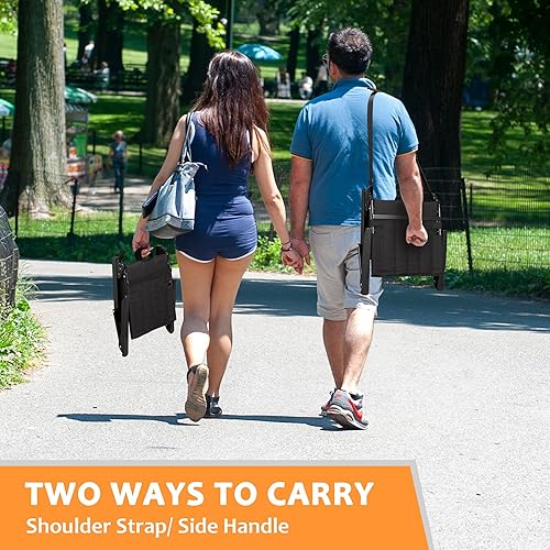 Miniatura 5 de HABUTWAY Asiento de estadio con reposabrazos y soporte para la espalda, 6 posiciones reclinables, asiento de grada con correa para el hombro y