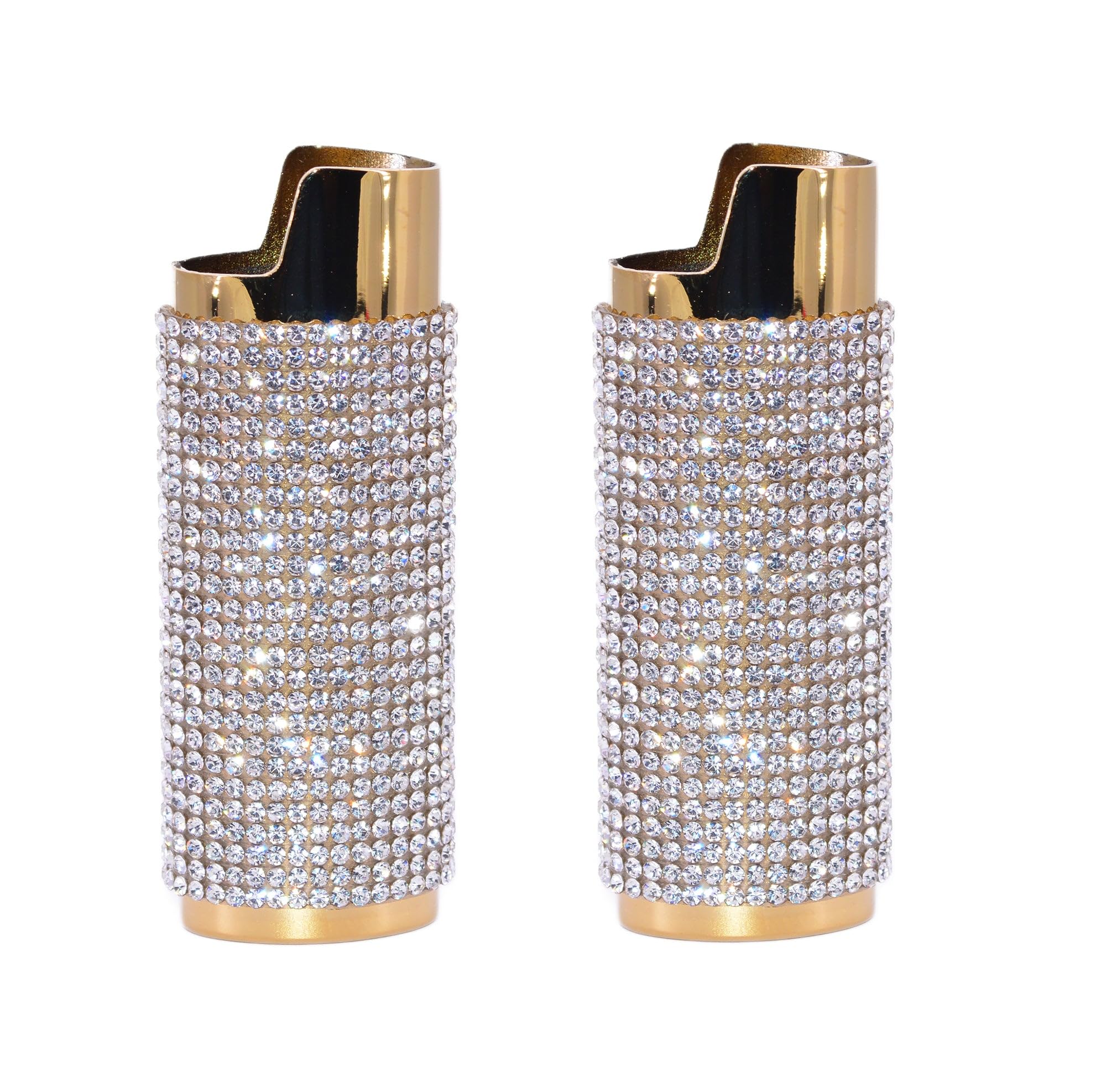 Mirrored Gold Lighter Cover Sleeve with Crystal Rhinestones LS50