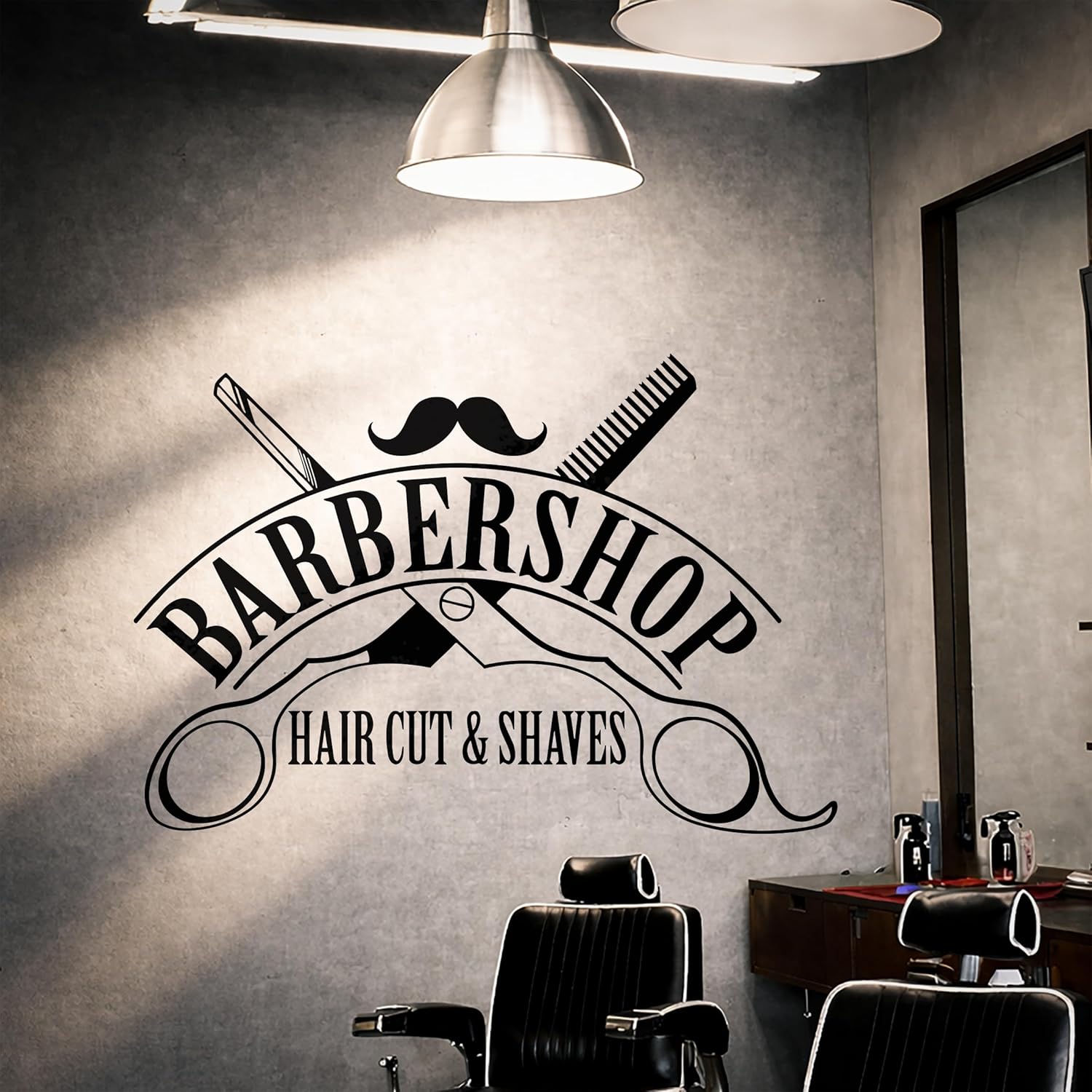 Large Vinyl Wall Decal Barbershop Hair Cut Shaves Scissors Stickers Mural Large Decor (ig4394) Black