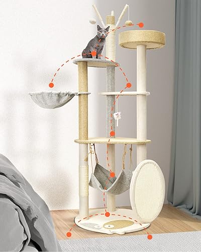 Miniatura 7 de Árbol para gatos de interior, torre para gatos de 57.09 pulgadas de alto, árbol grande de 5 niveles para gatos de piso a techo con poste rascador,