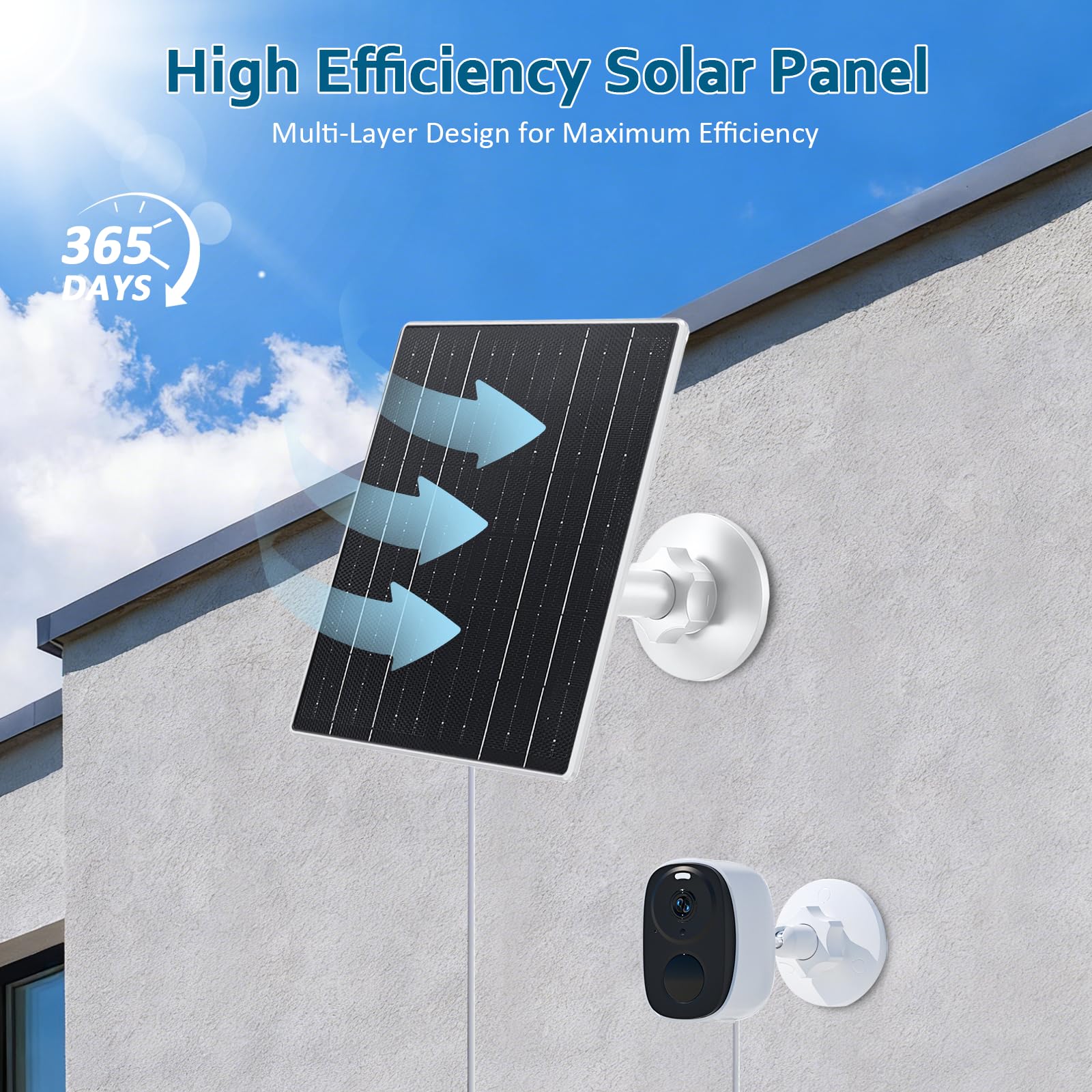 Zivif Pannello solare per telecamera di sicurezza all'aperto, caricatore solare USB C da 10 W compatibile con fotocamera a batteria ricaricabile da 5 V, supporto regolabile a 360°, impermeabile IP66