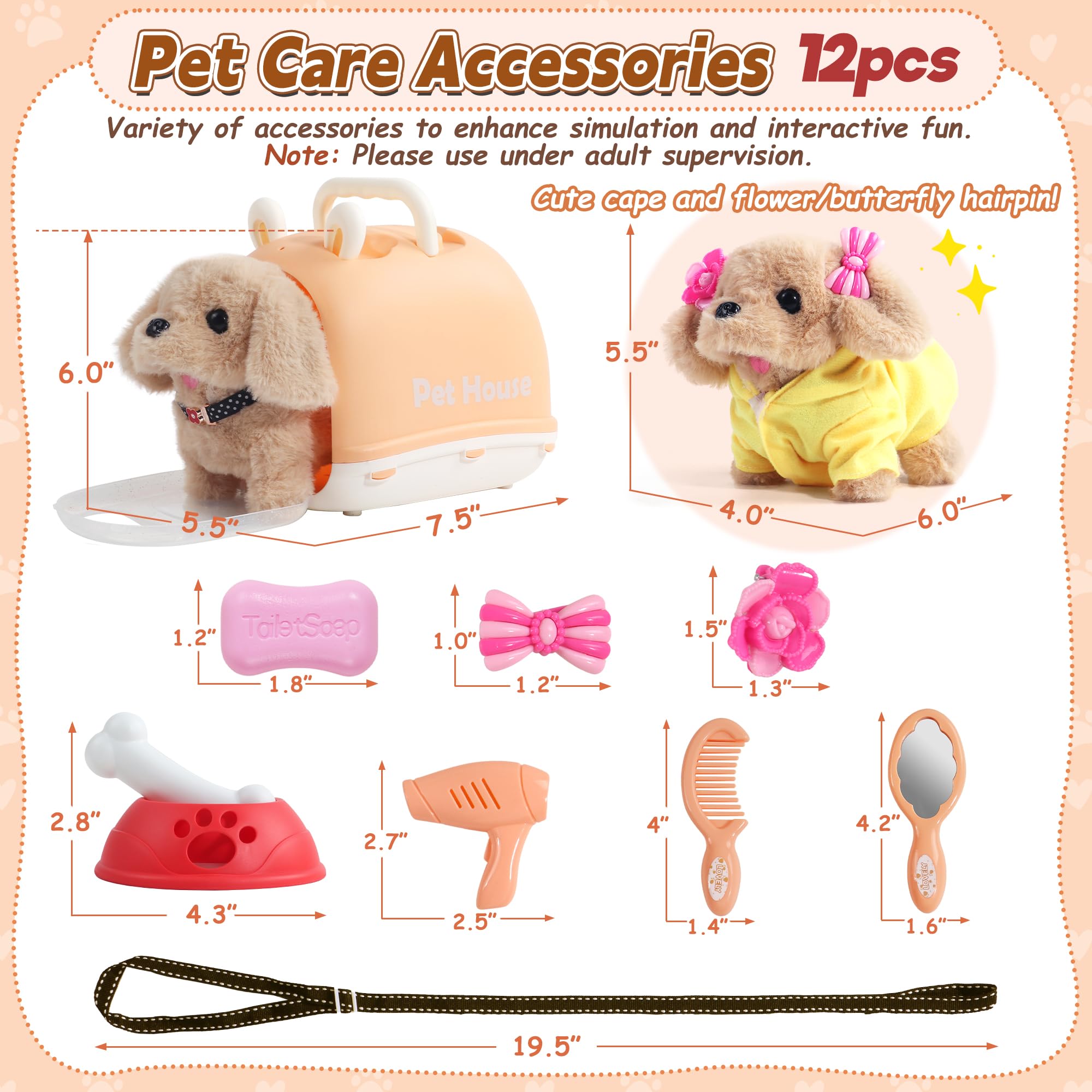 Jouet Chien Interactif - Jouet Enfant 2 3 Ans, Peluche Chien Robot Qui Marche et Aboie avec Mallette de Transport, 10+ Accessoires et Laisse, Idée Cadeau Enfant 2 3 4 Ans Fille Garçon