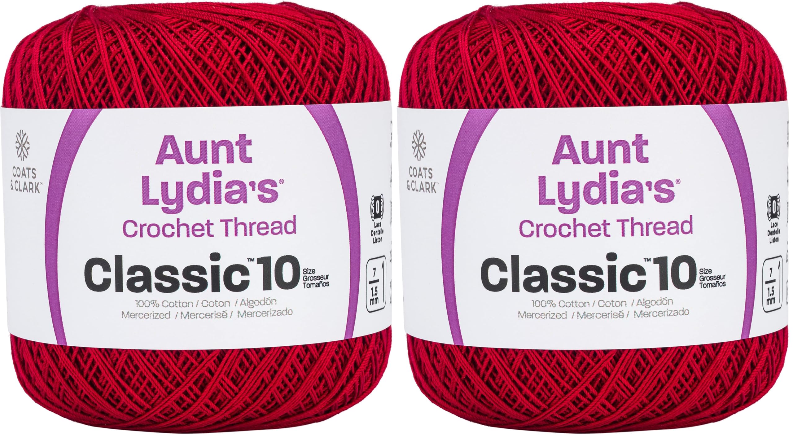 Coats Crochet Red Heart Classic Crochet Thread, 10, Cardinal (Pack of 2)