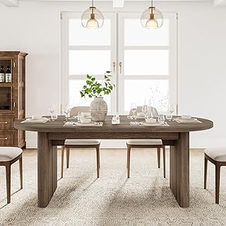 GarveeHome 70.8 Inch Oval Dining Table for 6-8 People, Long Large Kitchen Table with Thick Sturdy Wooden Base, Farmhouse Dining Room Table for Kitchen, Living Room, Office (Brown)