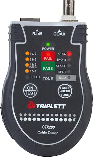 Triplett CTX200 Pocket CAT LAN Tester para cables RJ45, CAT 56 y coaxiales con resultados de paso instantáneofallo, negro