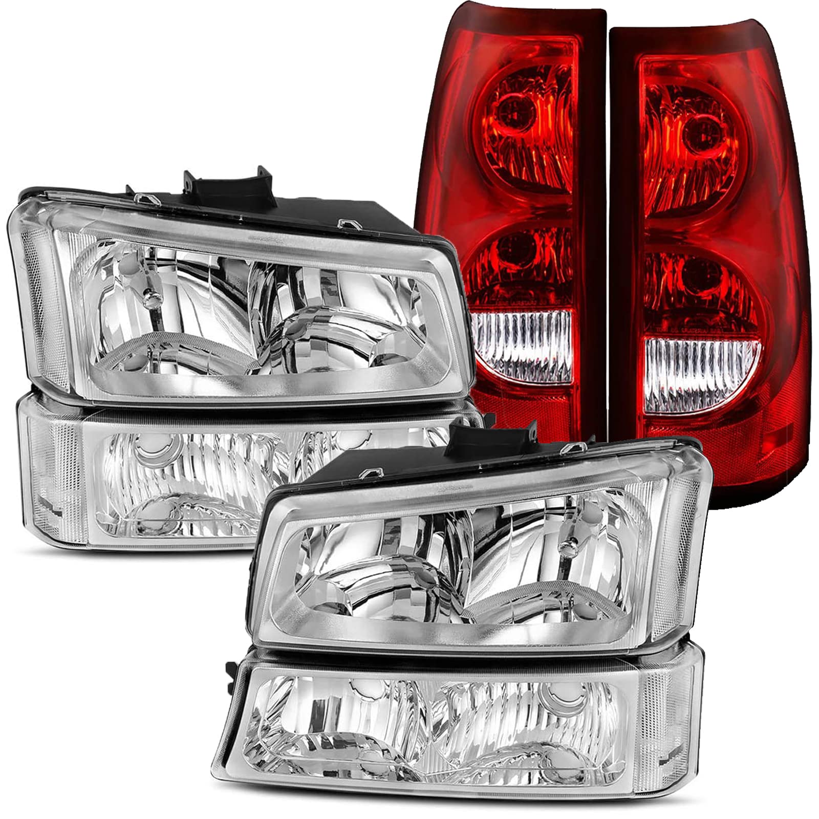 APSVE Headlight Tail Light Compatible with 2003-2006 Chevy Silverado Avalanche 1500 1500HD 2500 2500HD 3500(07 Sivlerado Classic),Chrome Housing Clear Lens