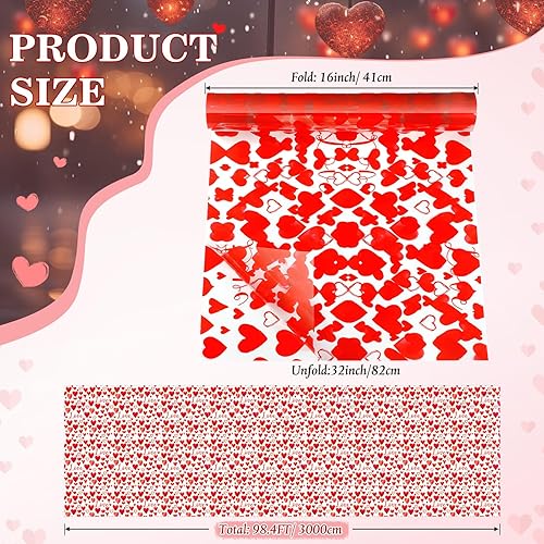 Miniatura 2 de Chiisong - Rollos de celofán para el día de San Valentín, 32 pulgadas x 100 pies, rollo de plástico transparente con corazones transparentes, cesta