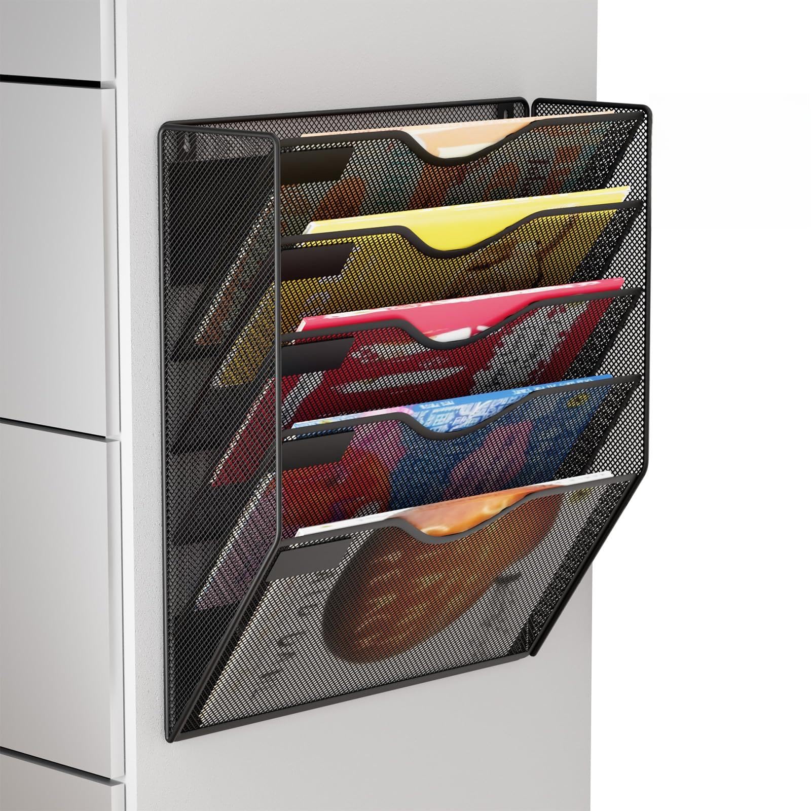 GDINDINFAN 5-Tier Magnetic File Holder, No Drilling Wall File Organizer, File Folder Bins, Mail & Magazine Rack, Magnetic Paper Document Holder for