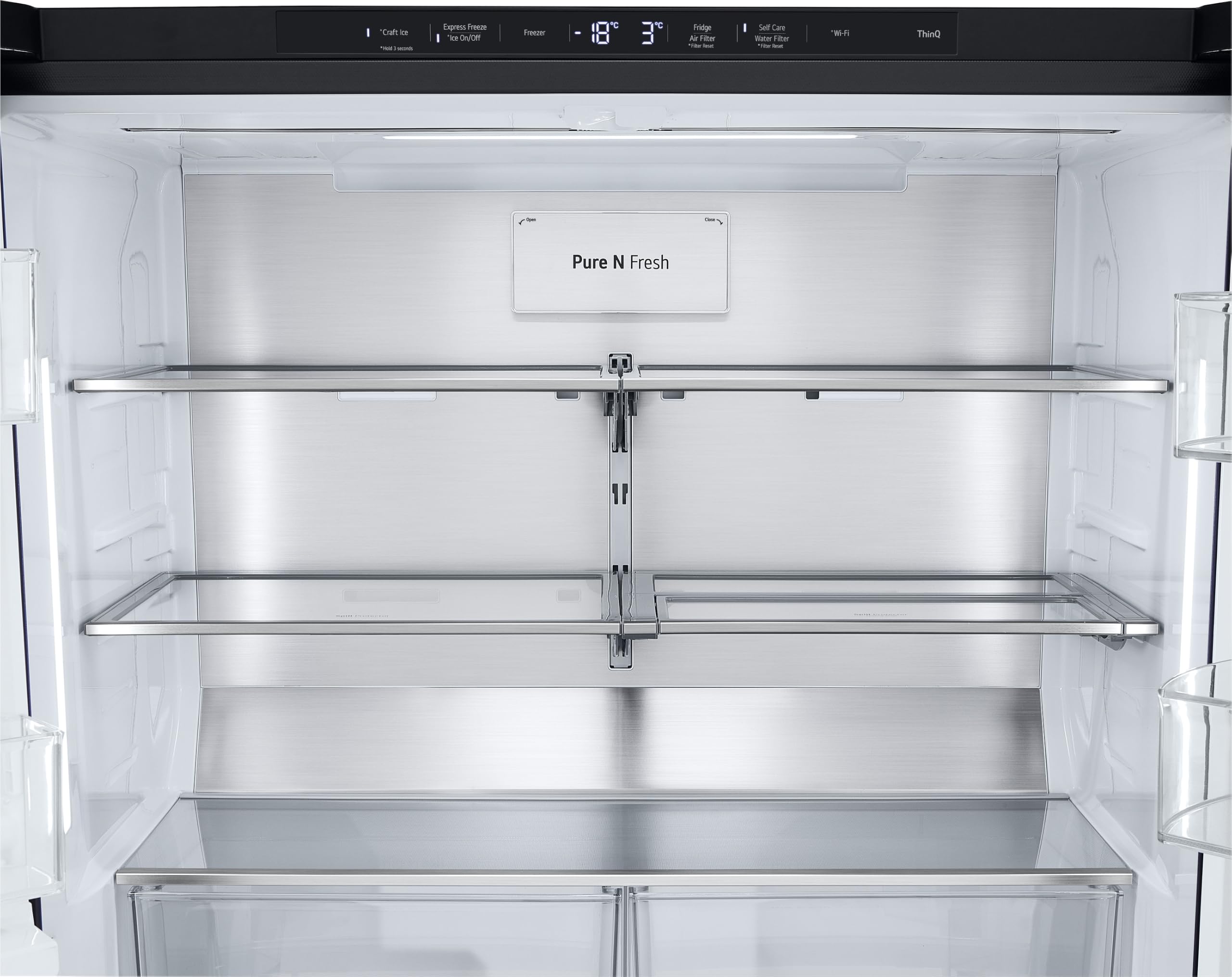 LG GMG960EVEE Multi-Door Kühlschrank mit Gefrierfach (638 L, Energieklasse E) mit InstaView und Craft Ice, Eis- und Wasserspender, Total No Frost, Silber