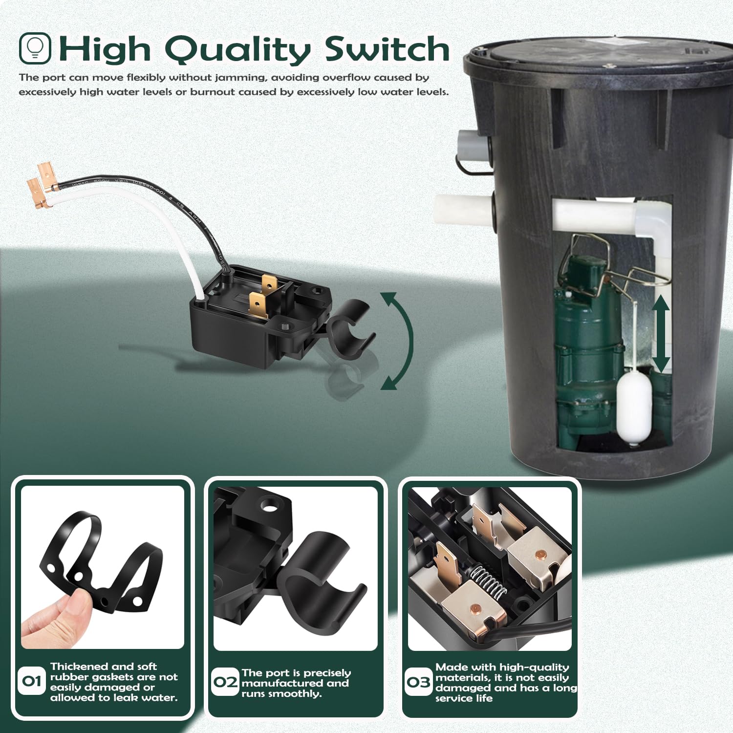004892 Interruptor de repuesto para bomba de sumidero, interruptor de bomba de efluente con junta, compatible con los modelos de bomba de sumidero Zoeller 53 55 57 59 97 98 264 1053 1057 1059 y 1264