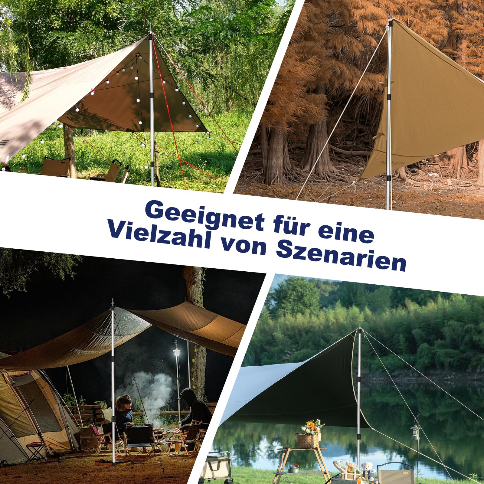Zeltstangen, Zeltstange(2er Set), Teleskopstange für Camping, Aluminium-Zeltstange 90-230CM, Leichte&Robuste Zeltstangen für Zelt, Tarp