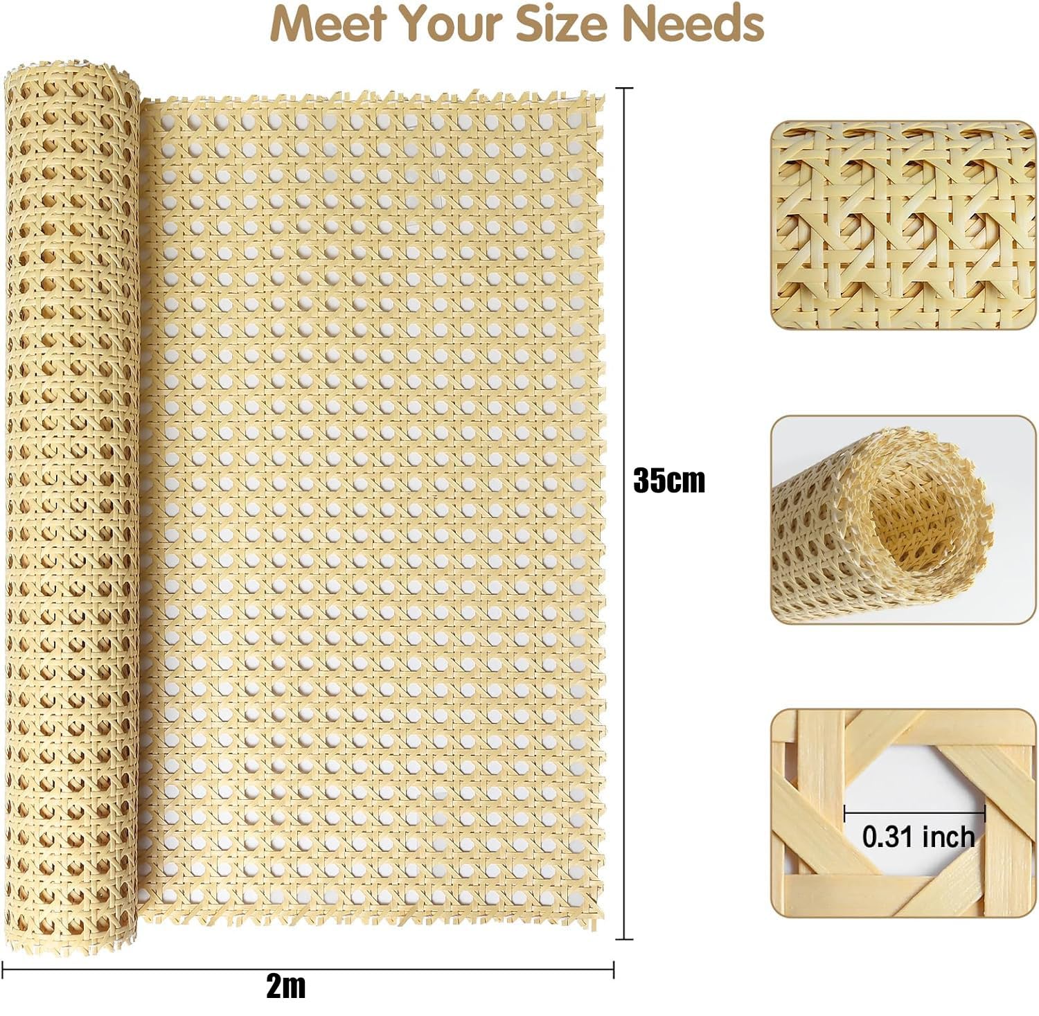 Rattan Rotolo Naturale,35 x 200cm Fatto a mano Fettuccia Rattan,per Riparazione di Sedie Decorazione Mobili Artigianato Fai da Te
