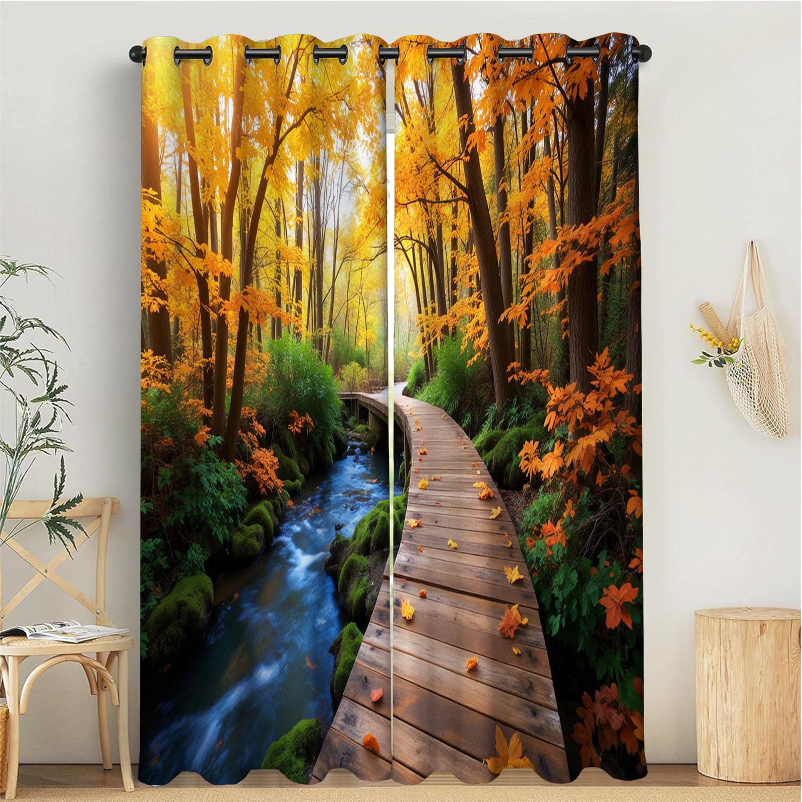 Rideau occultant imprimé paysage d'automne pour chambre cocooning