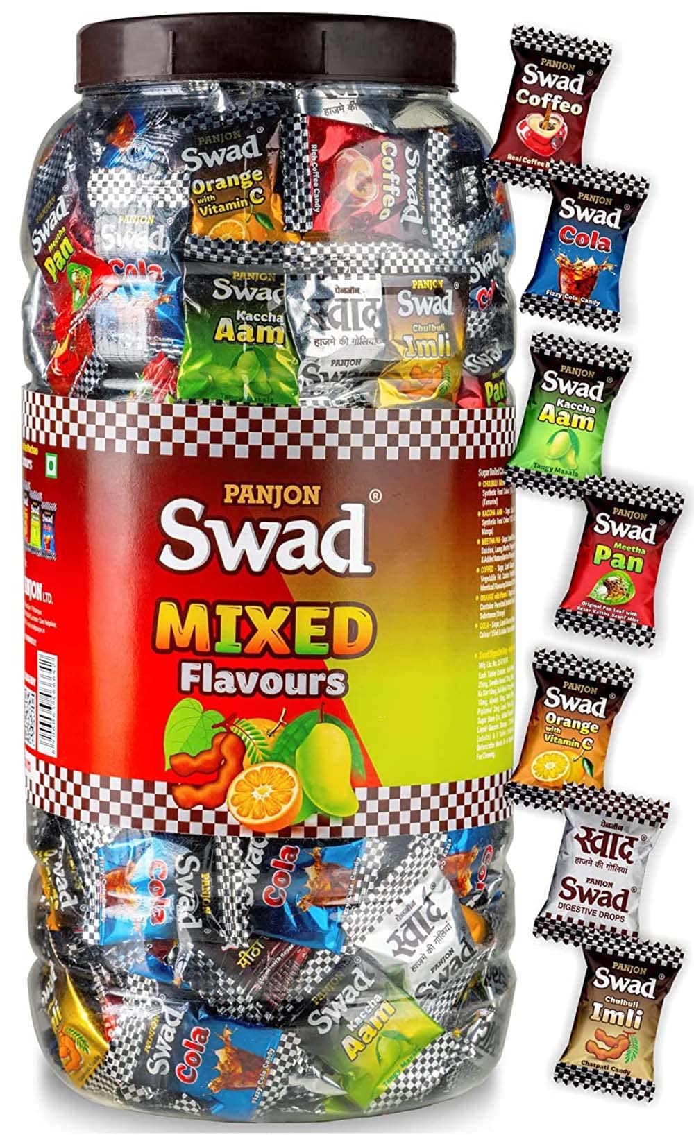 Swad Mixed Chocolate Candy | Meetha Pan, Imli, Kopiko Coffee, Pulse Kacha Aam, Orange + Vitamin C | Jar, 300 Toffees