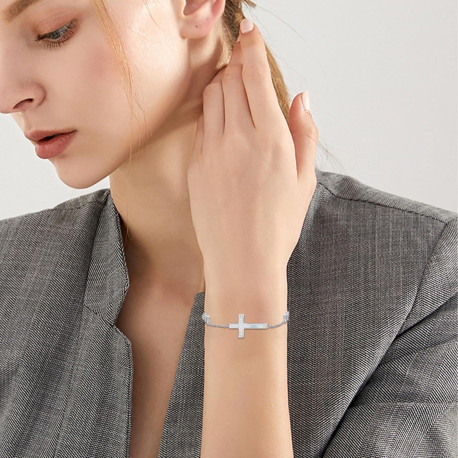 Kreuzarmband für Damen 925 Sterling Silber Opal Unendlichkeits Kreuz Armband Religiöses Schmuck Geschenk für Frauen, Ehefrauen, Mütter, Großmütter