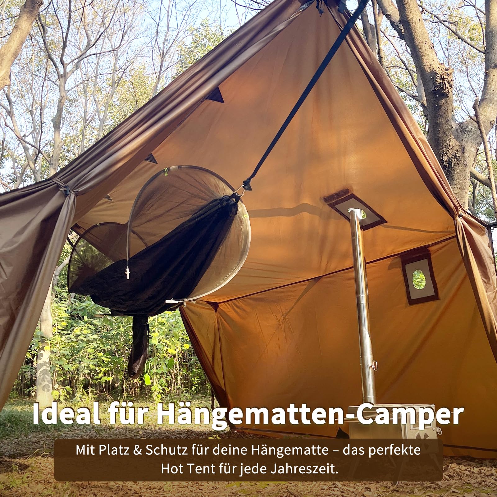 Hangmat met ovenopening, wintervaste huistent voor 3-4 personen, grote