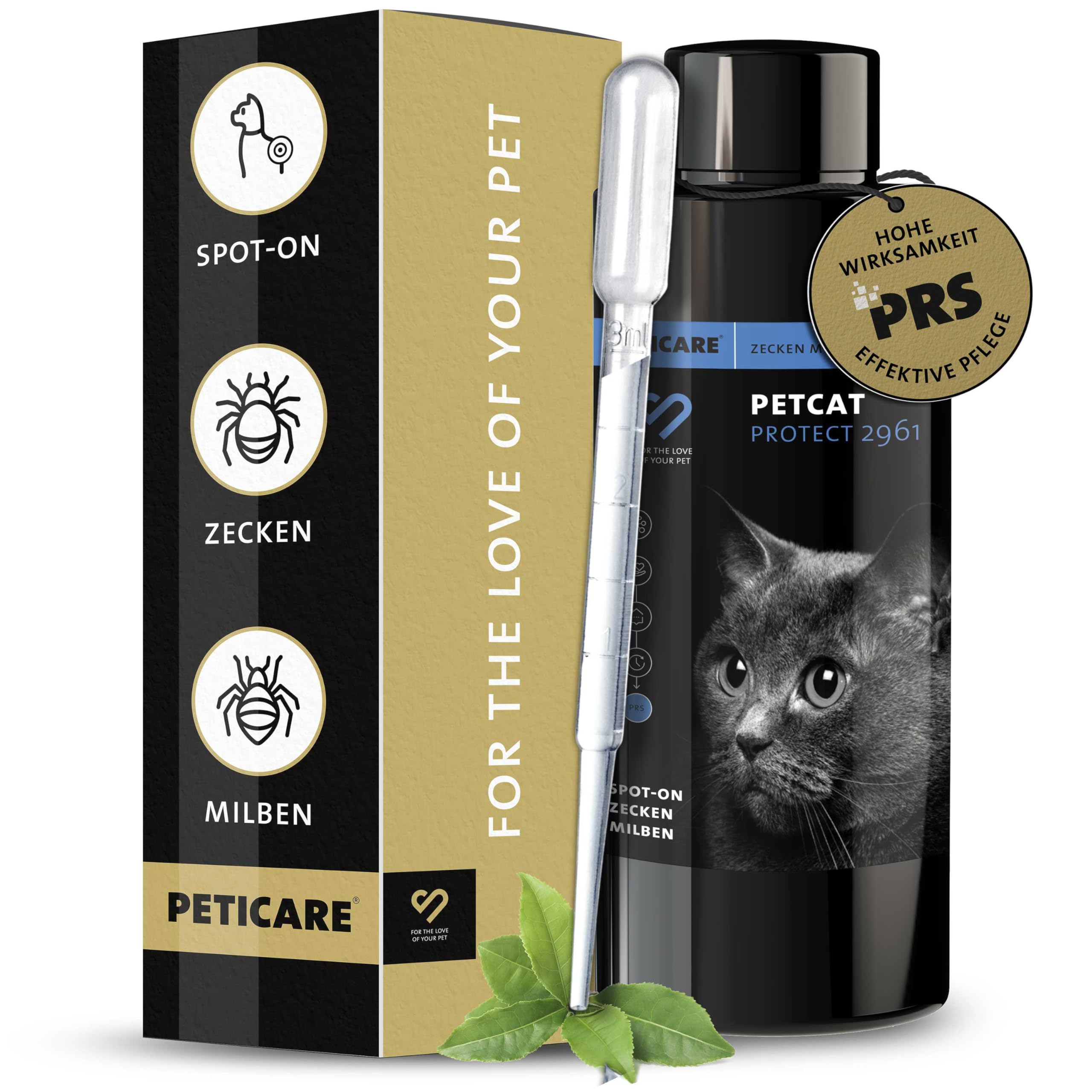 Peticare Zecken-Schutz Mittel für Katzen | Spot-On auf pflanzlicher Basis | gegen Zecken & Milben Aller Art | wasserfester Schutz | einzigartiges PRS® System für Lange Wirkung - petCat Protect 2961