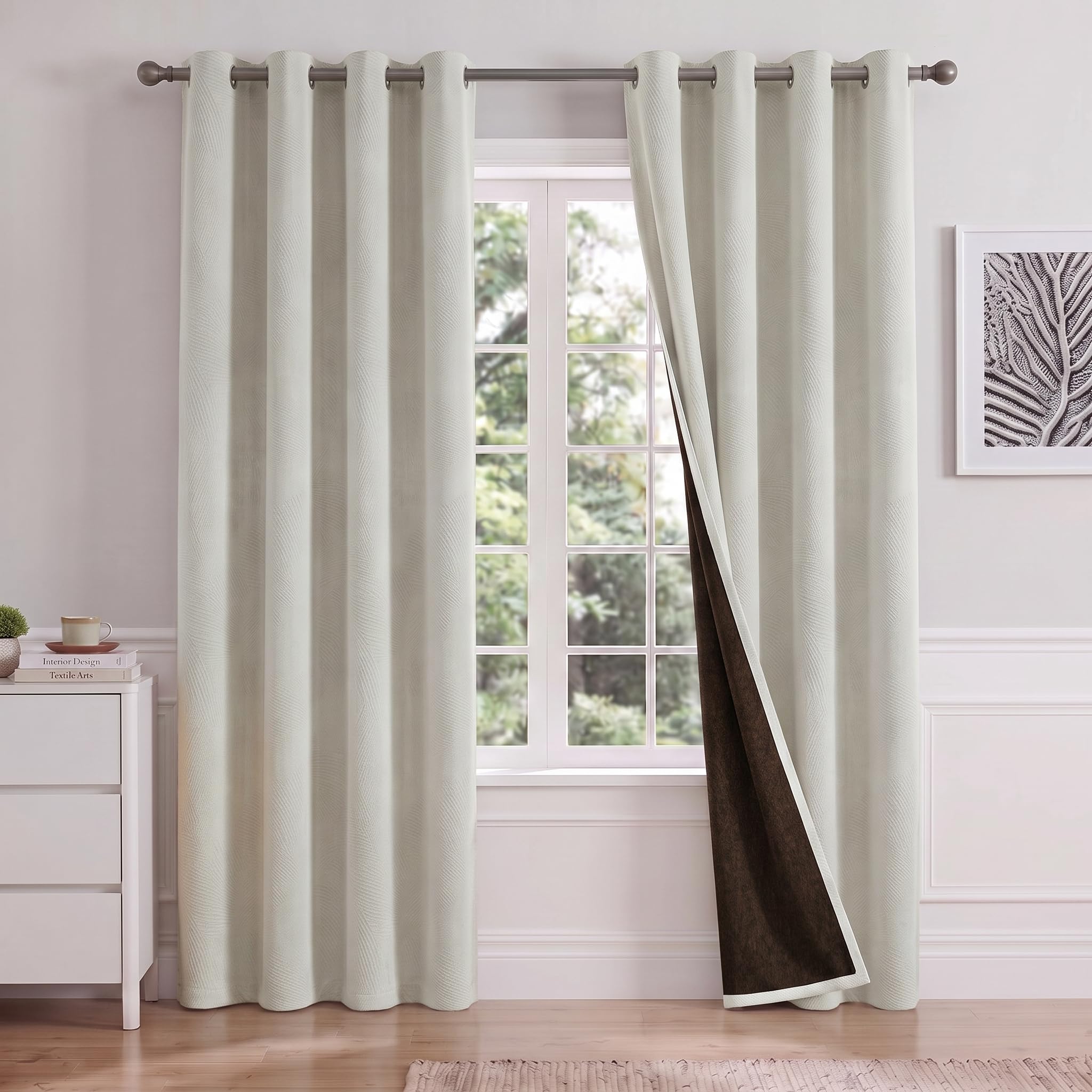 Gazal Vole Creamy White Blackout Curtains For Living Room, W 52 x L 63''