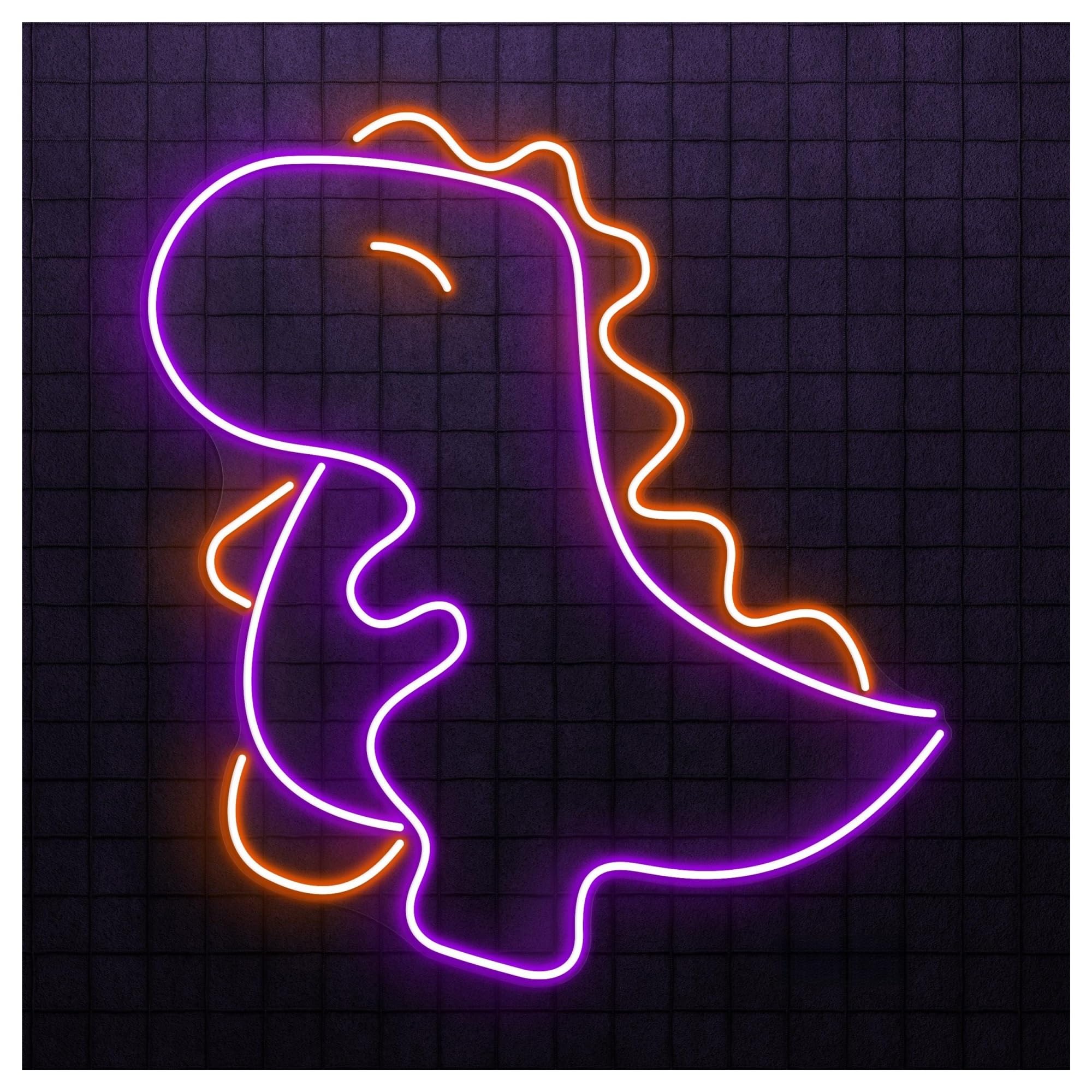 RONGCH Hanging Art Signs Dinosaur Neon Sign, Suitable for Kids Room Decor with Brightness Adjustable 46cm(Purple+Orange)