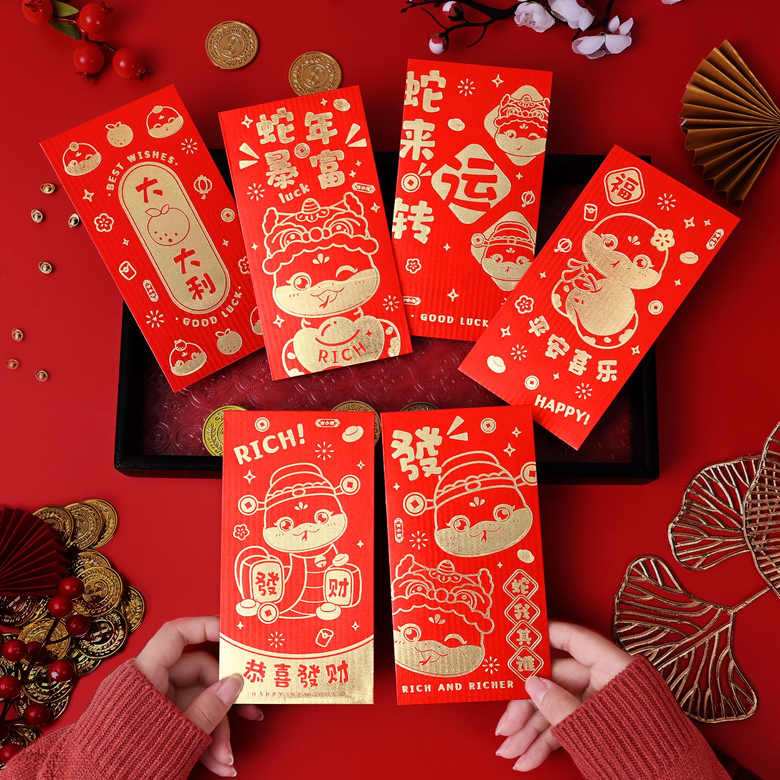Mega-L Red Envelopes Chinese New Year of the Snake 2025, 红包, Large Lucky Money for Lunar New Year Red Packets Li Xi Hongbao LaiSee Ampao Interoffice