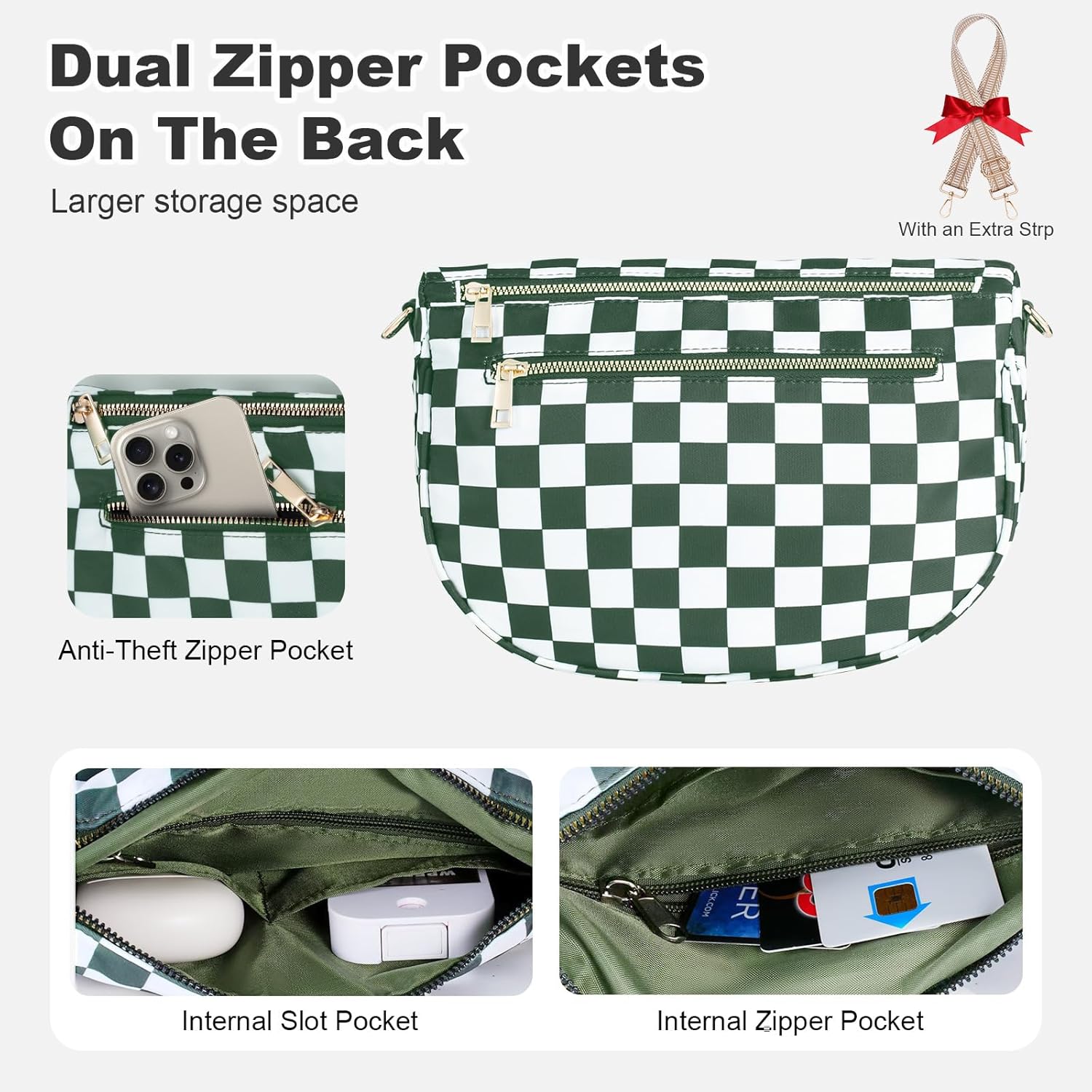 Bum Bag Checkered Crossbody Bag for Women, Nylon Bum Bags with Adjustable Strap Oversized Waist Purse Women's Large Fanny Pack - Image 5