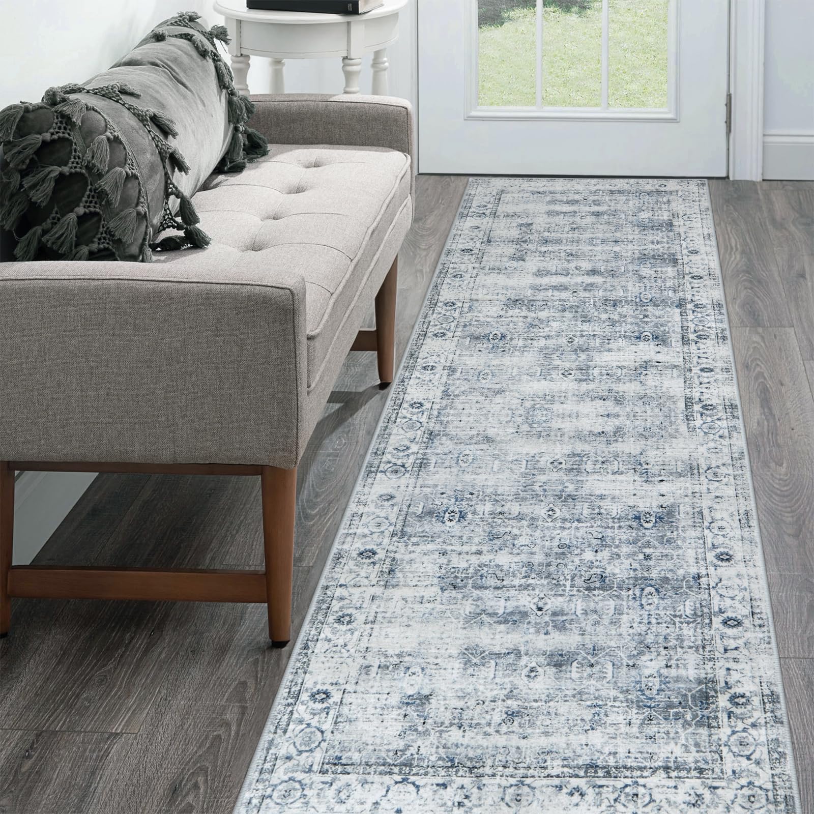 Morebes Vintage Kitchen Rugs Non Slip Washable Rug Runner,Non Skid Bath Mat Runner,Distressed Long Bathroom Rug Indoor Floor Carpet for Room Hallway