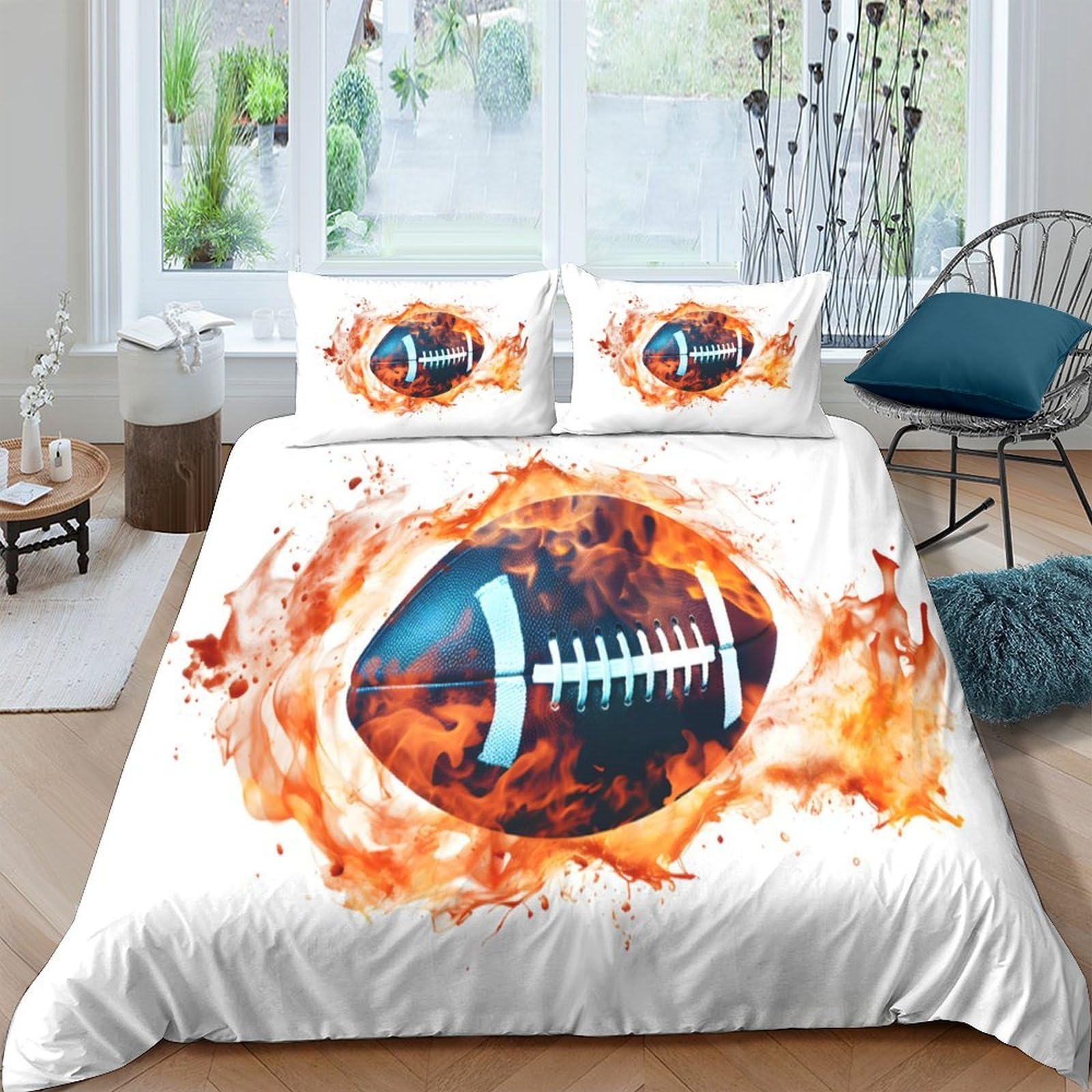 Ctjqhvkz Style-7 3D Printed Flaming Football Fitted Sheet Microfiber Soft Mattress Cover Sports Art For Bedroom Guest Room Decor Single（135X200cm）