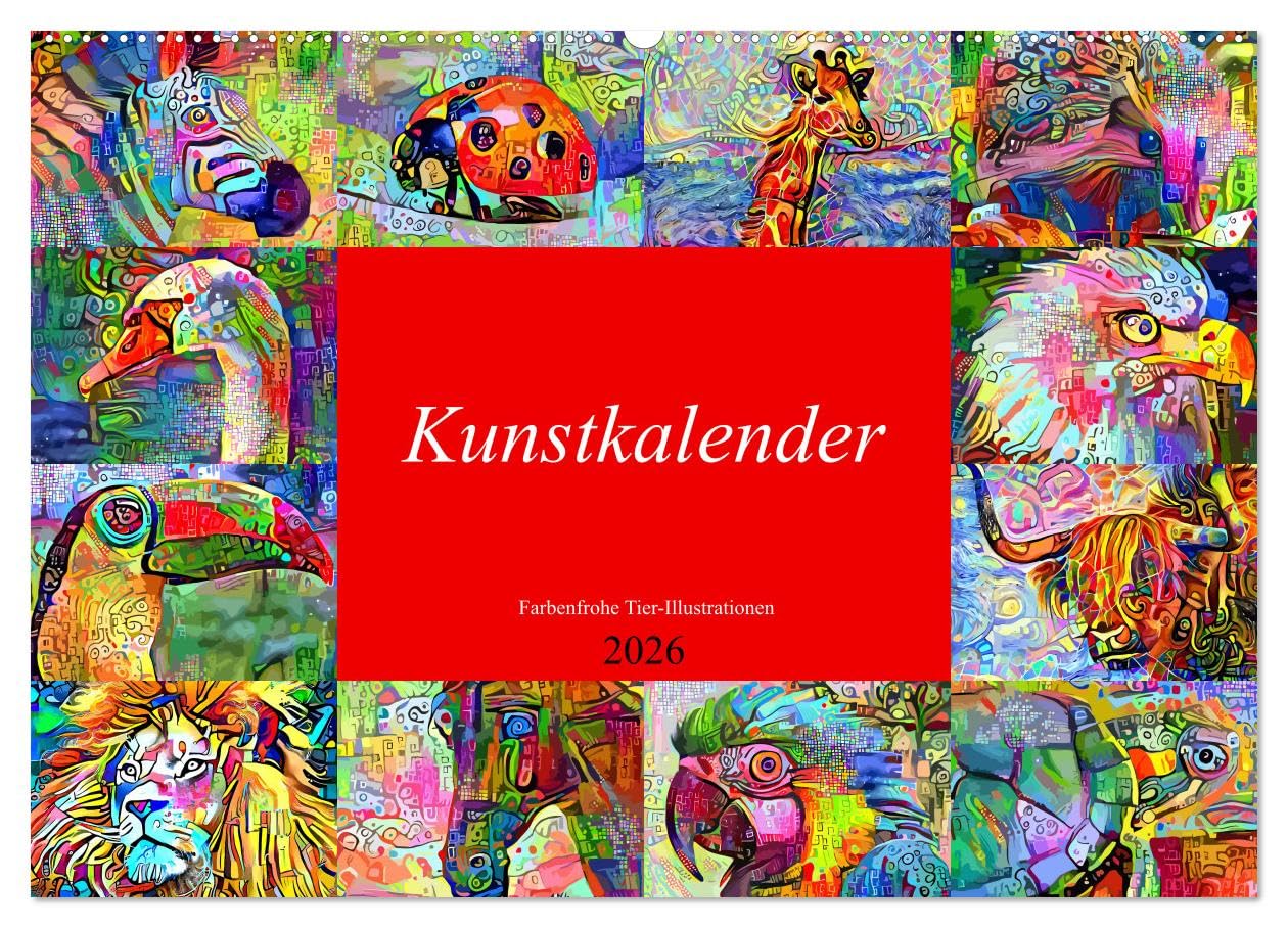 Kunstkalender. Farbenfrohe Tier-Illustrationen (Wandkalender 2026 DIN A2 quer), CALVENDO Monatskalender: Design Kalender, EYE-Catcher und tolles Geschenk! (CALVENDO Kunst)