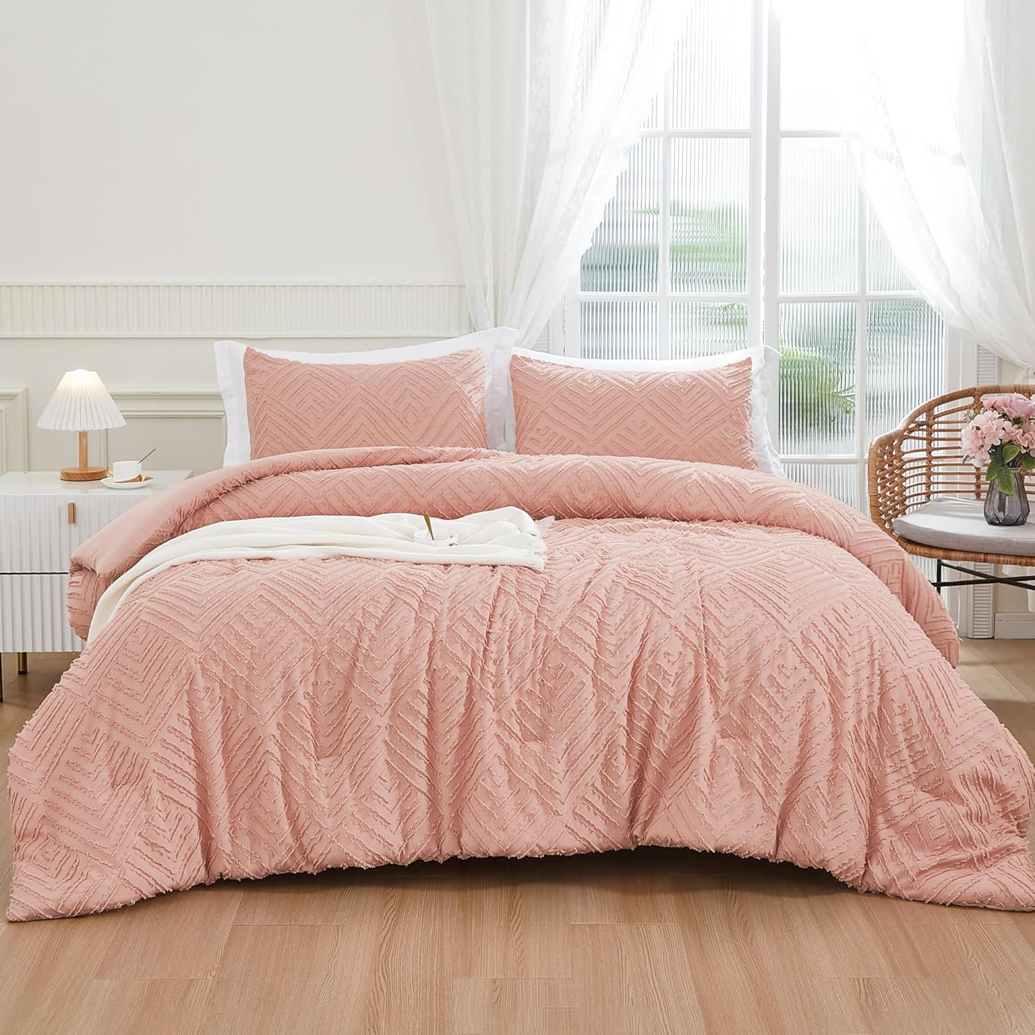 Andency Blush Pink Comforter Set Full Size for Girls, 3