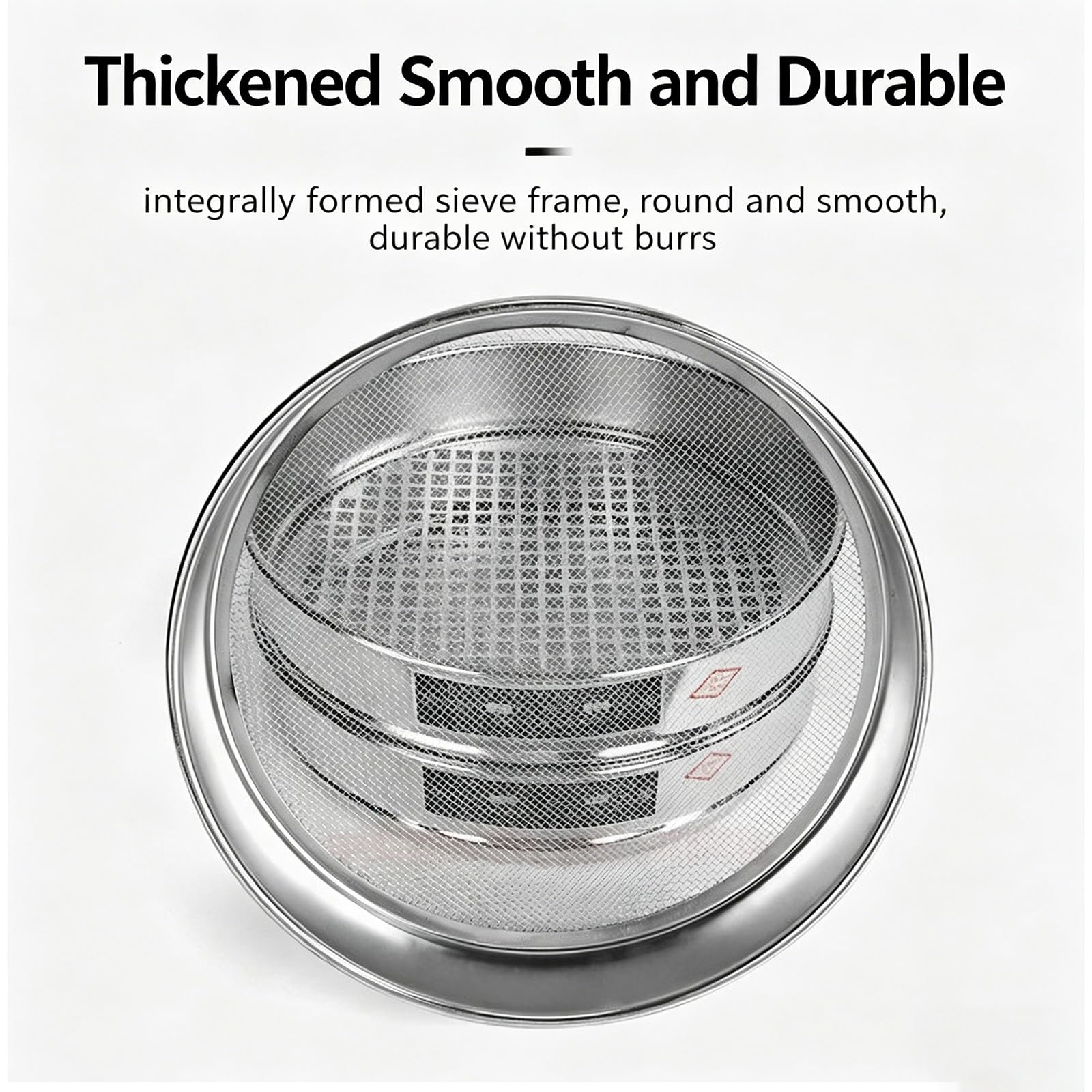Set di setaccio multiuso in acciaio inox resistente con coperchio e vaschetta inferiore, setaccio per test di laboratorio, per sabbia, pietra, aggregato, compost, polvere, giardinaggio e uso