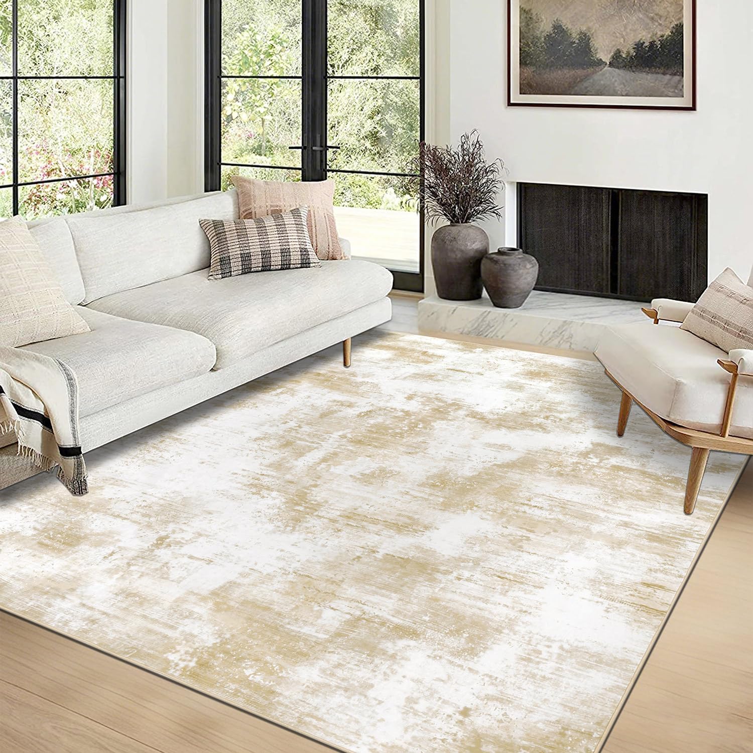 SHACOS Alfombra Salón 160x230cm, Abstracta Alfombra Habitacion Matrimonio Suave Antideslizante Alfombras de Área Moderna Pelo Corto para Sala de Estar, Dormitorio, Comedor, Beige