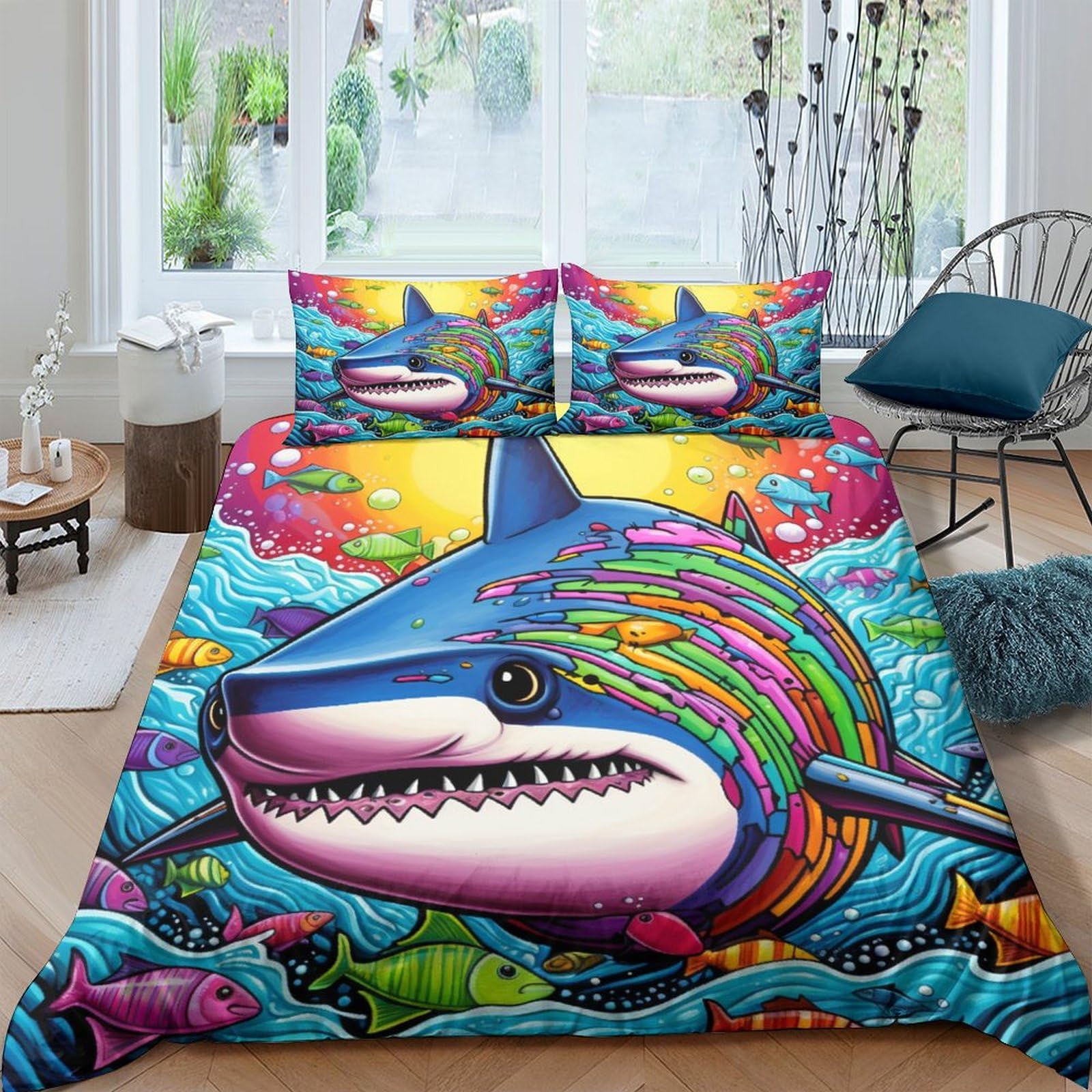 Housse de couette requin 200x200 parure de lit double hypoallergénique douce