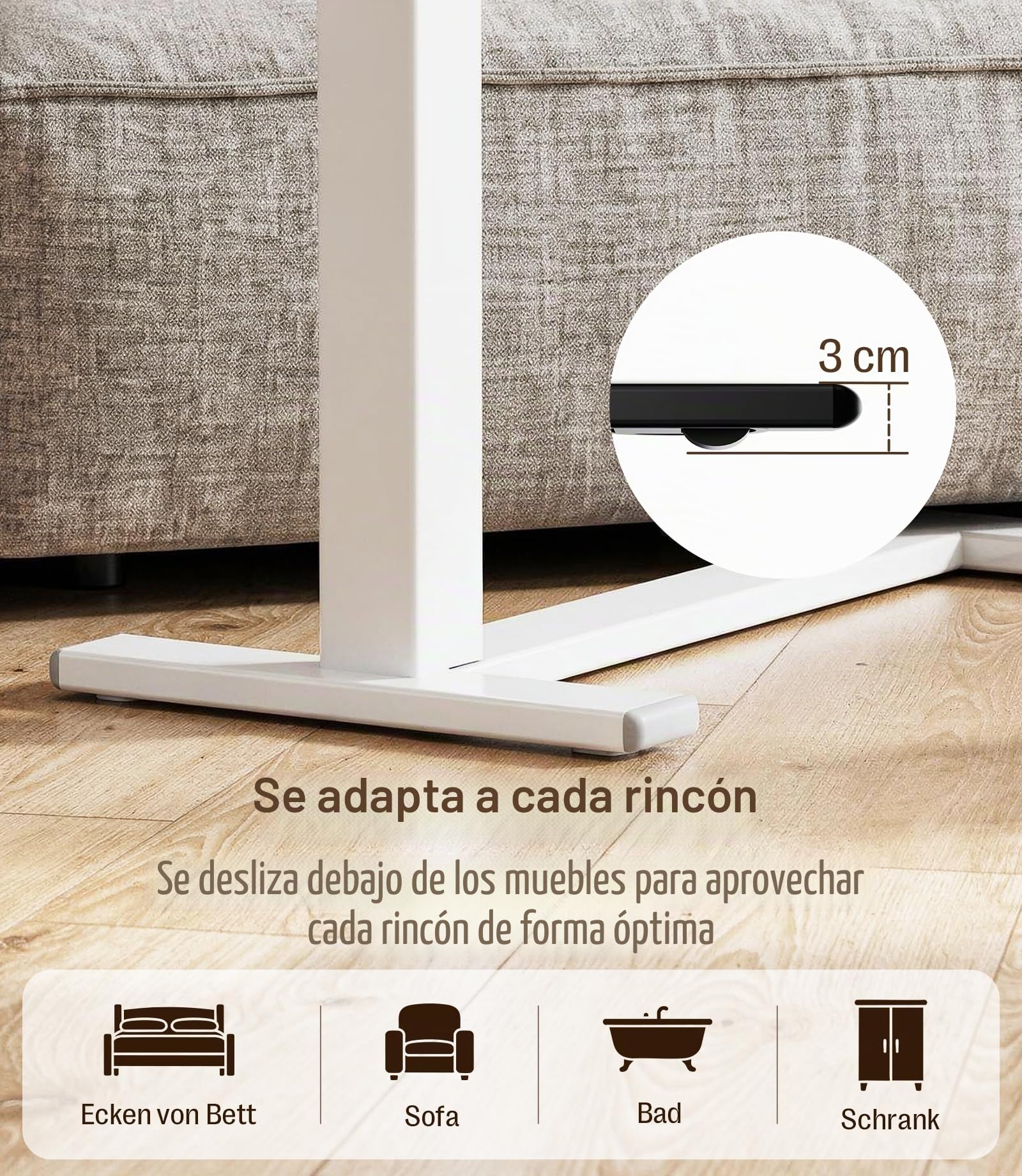 MAIDeSITe Fit Dual Mesa Auxiliar con Ruedas para Ordenador, C Forma Altura Ajustable Mesa de Cama, 70x40cm Pequeña Mesa Elevadora Rodante con Superficie Dividida y Ruedas para Salón Dormitorio