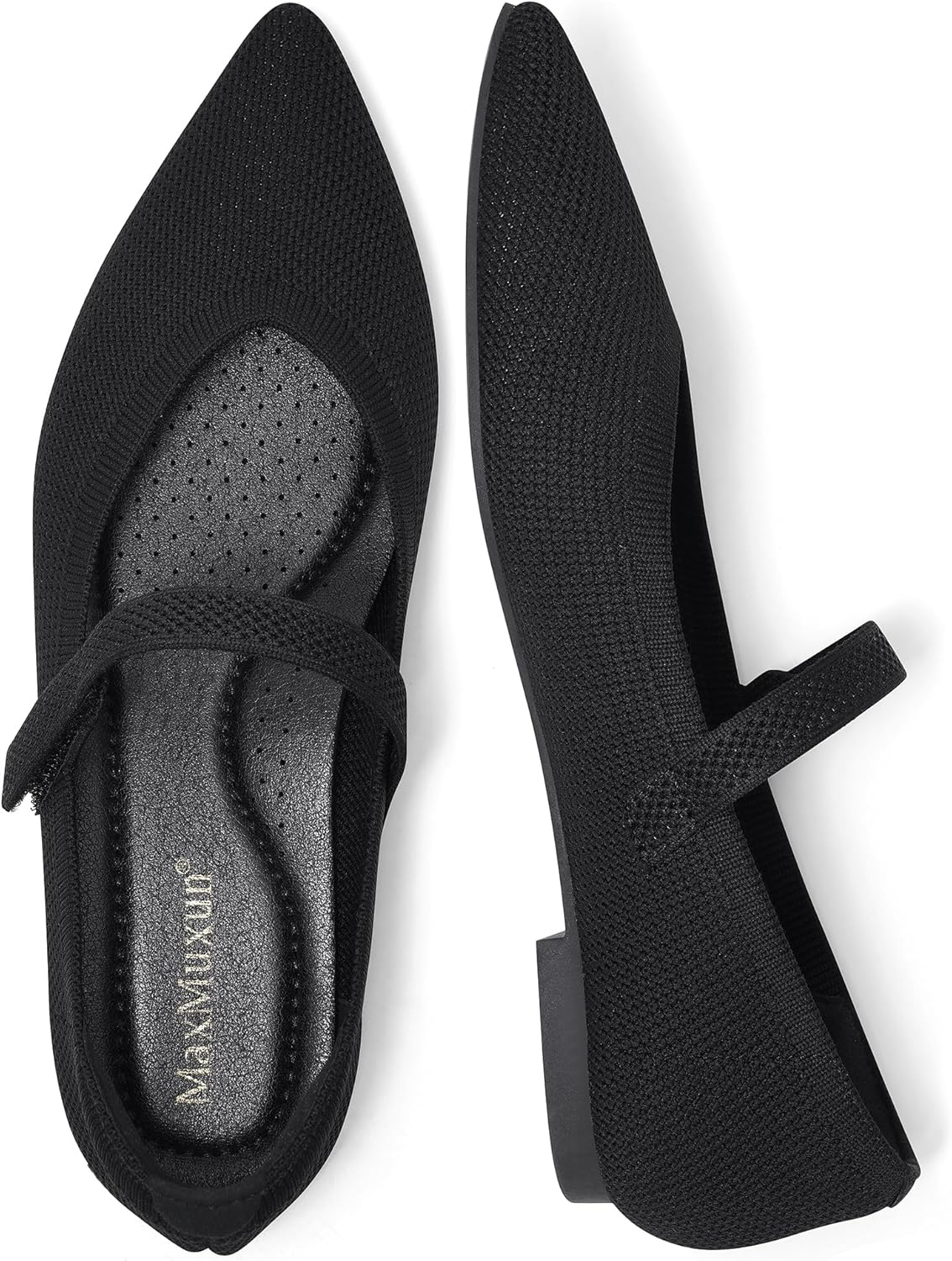 MaxMuxun Women's Ballet Flats Pointed Toe Knit Mary Jane Shoes Women Arch Support Comfortable Dressy Ballerina Flats for Walking Casual Work Office