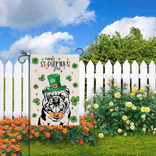 Miniatura 5 de Bandera de jardín del Día de San Patricio, Bulldog inglés, tréboles, tréboles, vertical, de doble cara, decoración de patio al aire libre, 12.5 x 18