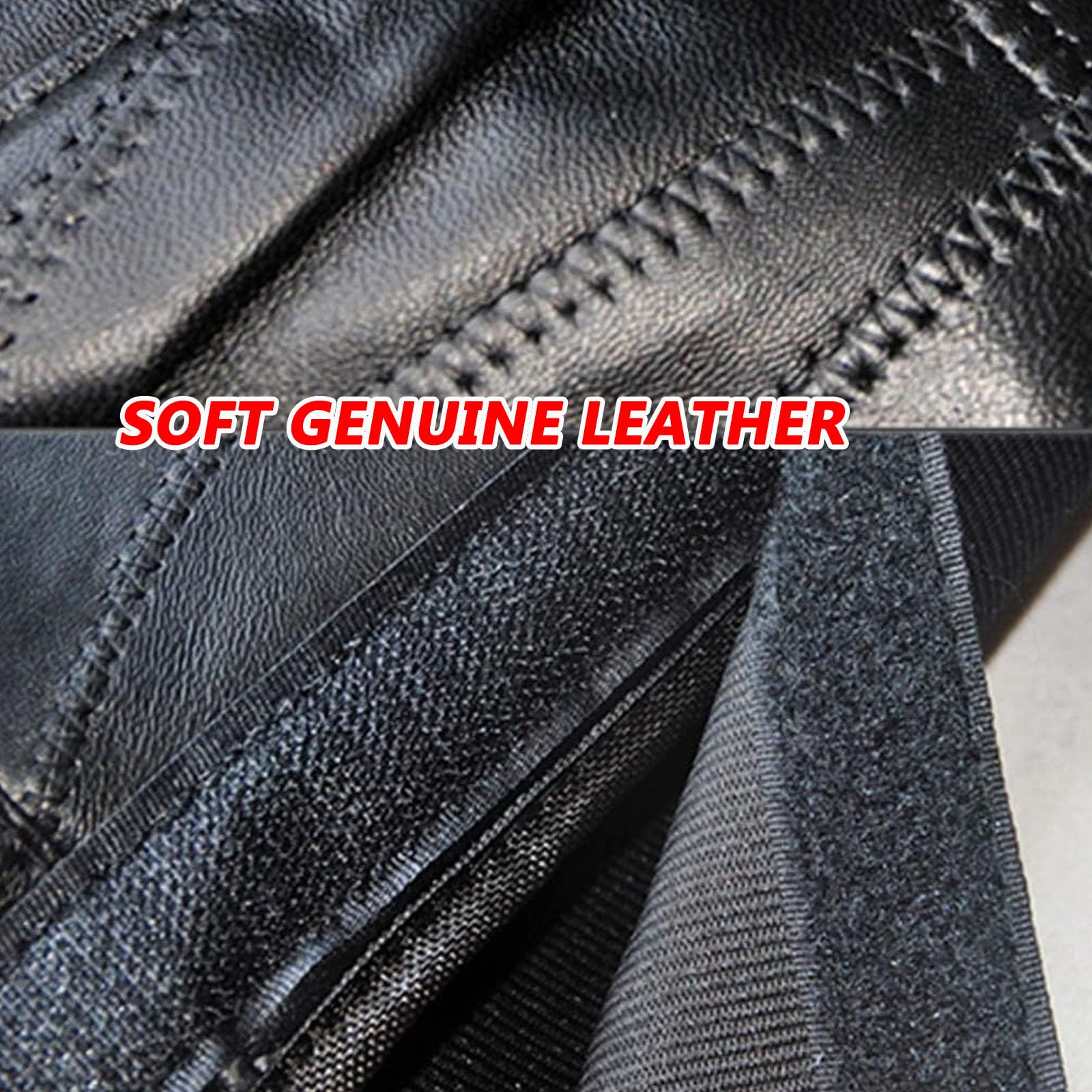 Genouillères de Moto Hiver, Protège Genoux de Moto Preuve de l'eau Coupe-Vent Cuir Véritable + Peluche épaisse Sangle de Serrage à élargissement Réglable 1 Paire 73 cm/65 cm Female