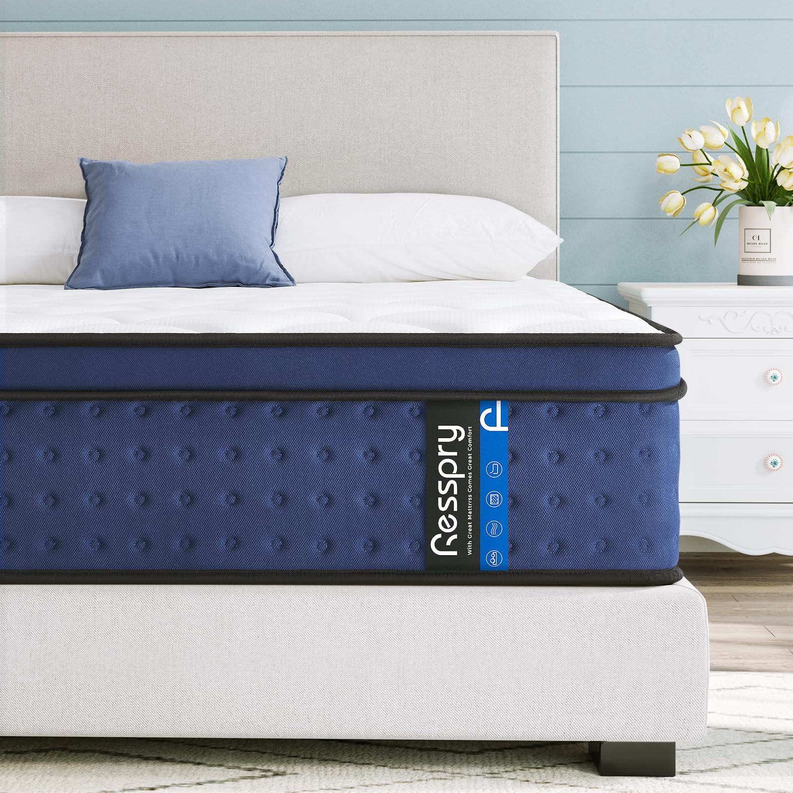 Resspry King Size Mattress, 12Inch Hybrid Mattress for Pressure Relief, Breathable Foam with Individually Pocket Spring, Medium King Bed, Navyx Collection(150×200×30cm)