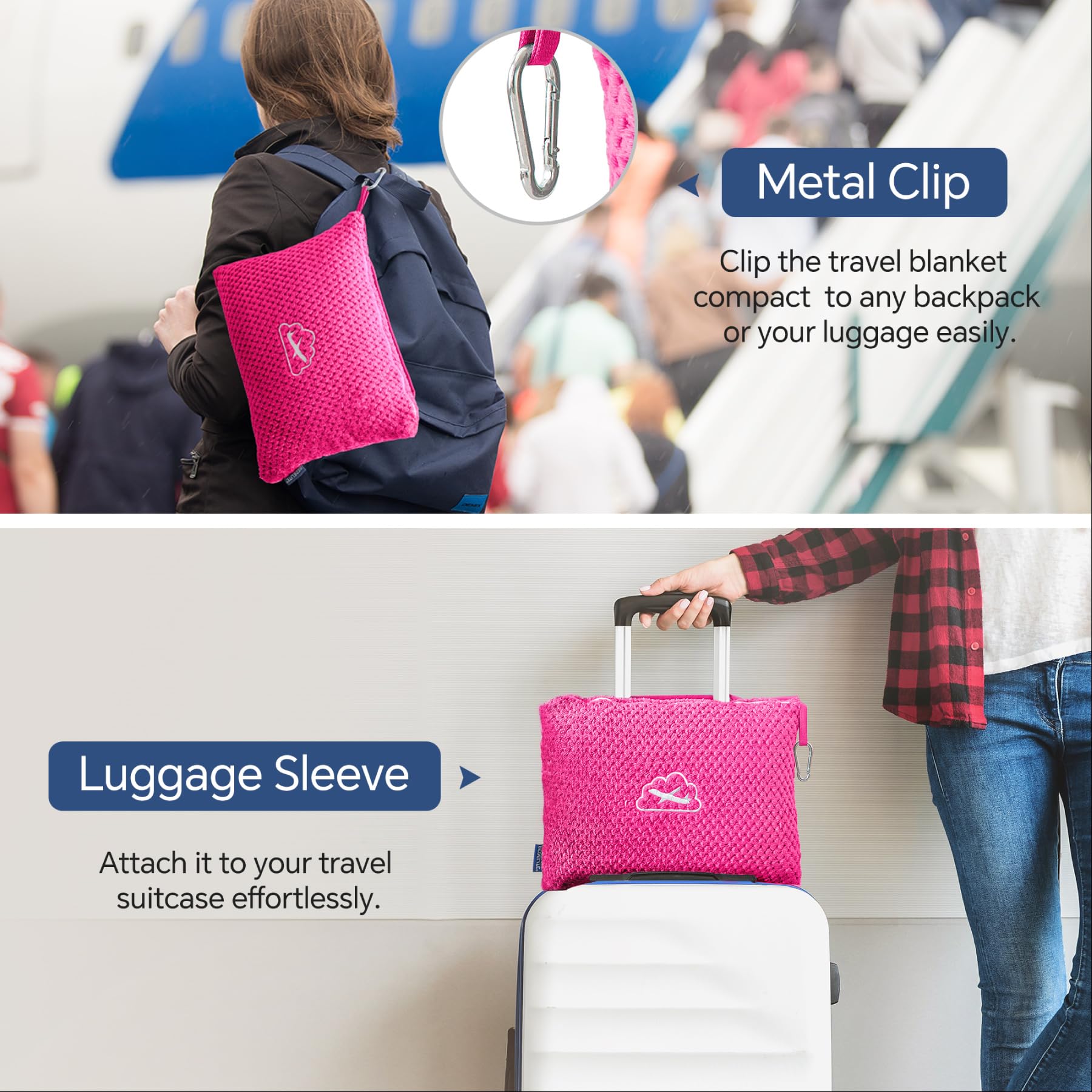 BEDELITE Travel Blanket with Bag, Jacquard Fleece Blanket 65"x40", Hot Pink view 5