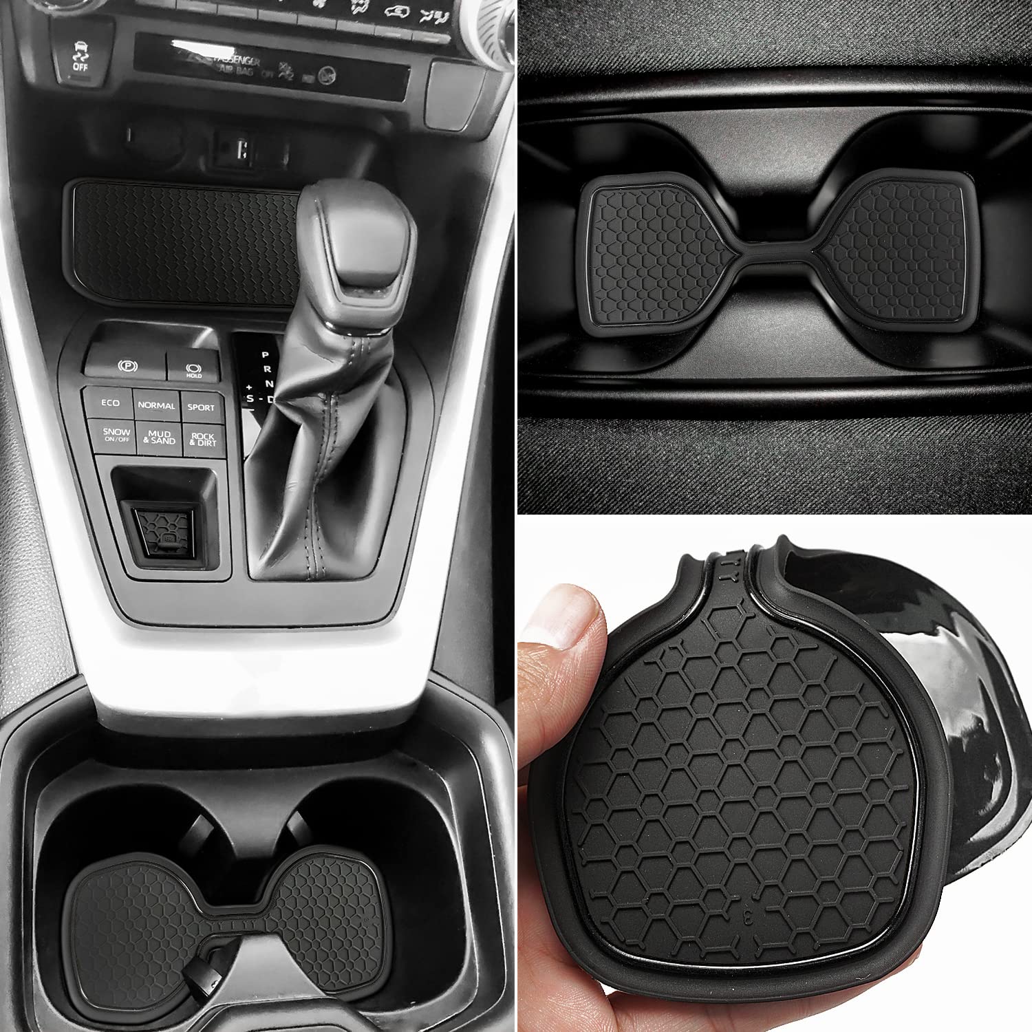 Auovo Anti Dust Mats for Toyota RAV4 Accessories 2025 2024 2023 2022 2021 2020 2019 Custom Car Cup Holder Insert Liner Coaster Center Console Door Pads (14pcs/Set)(Solid Black)