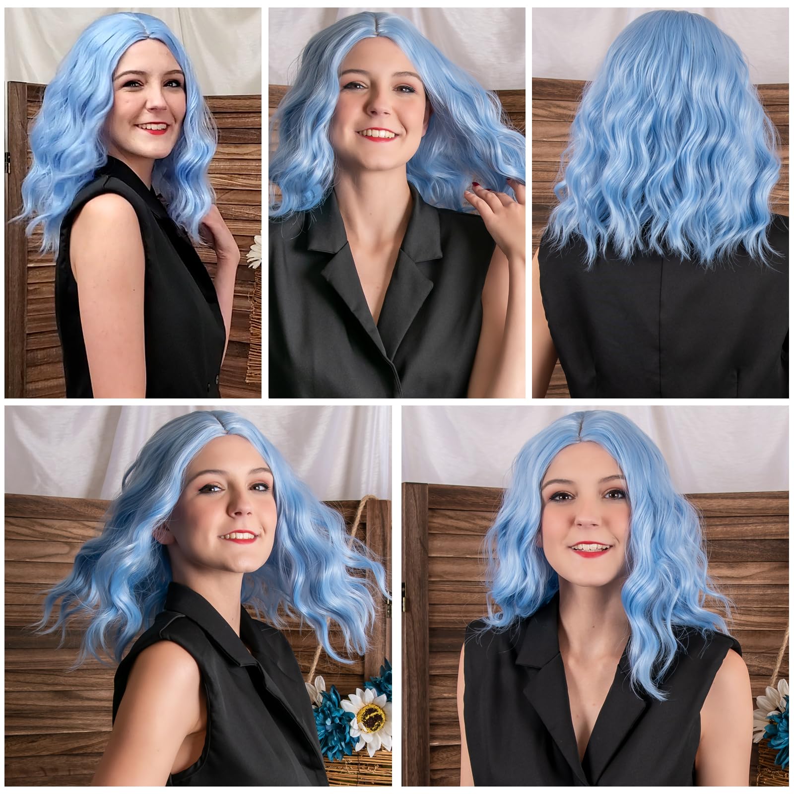 Amazon.com : BEAUTIFA Light Blue Wig for Women Wavy Curly  display picture 3