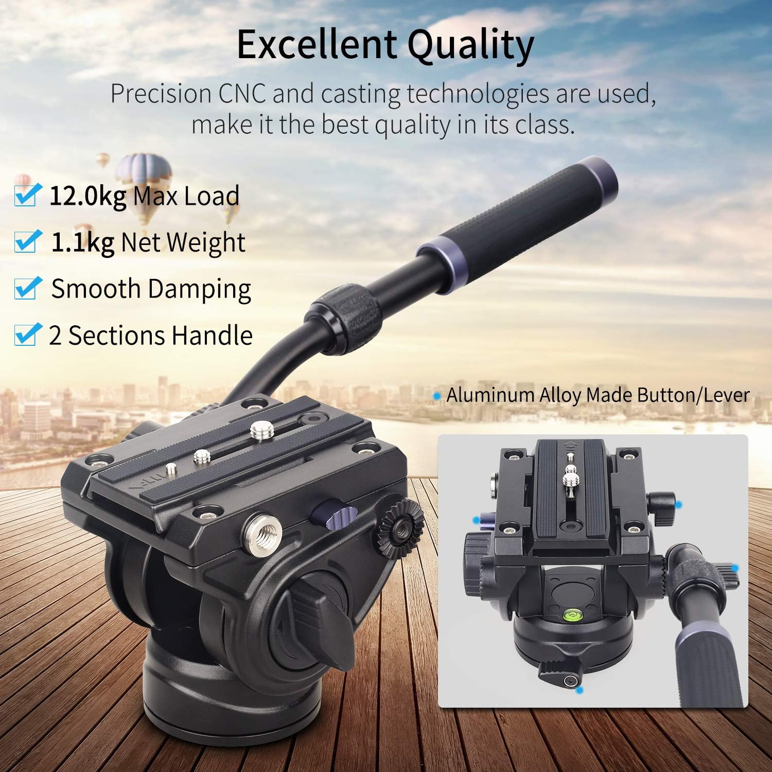 Heavy Duty Tripod Fluid Head-INNOREL F80 Drag Pan Cameras Video Fluid Head with 1/4 and 3/8 in Screws Sliding Plate CNC Professional Panoramic Max Load 24.5lb/12kg for DSLR Camcorders Shooting Film