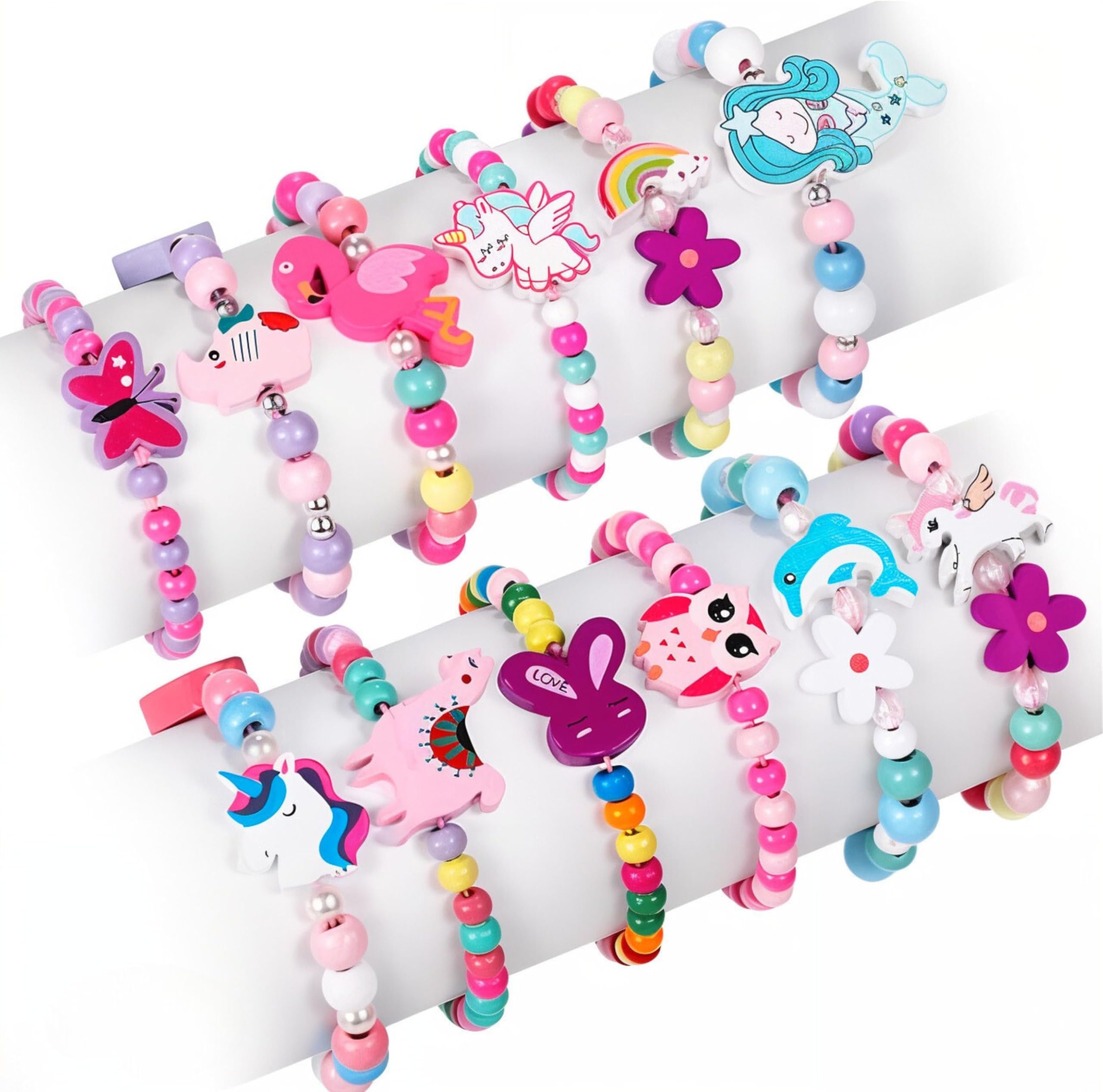 SARAOONT™ 12-Piece Kids Charm Bracelet Set | Colorful Beaded Elastic Bracelets with Fun Animal and Flower Charms | Ideal for Birthday Party Favors, Gifts, and Playtime Accessories